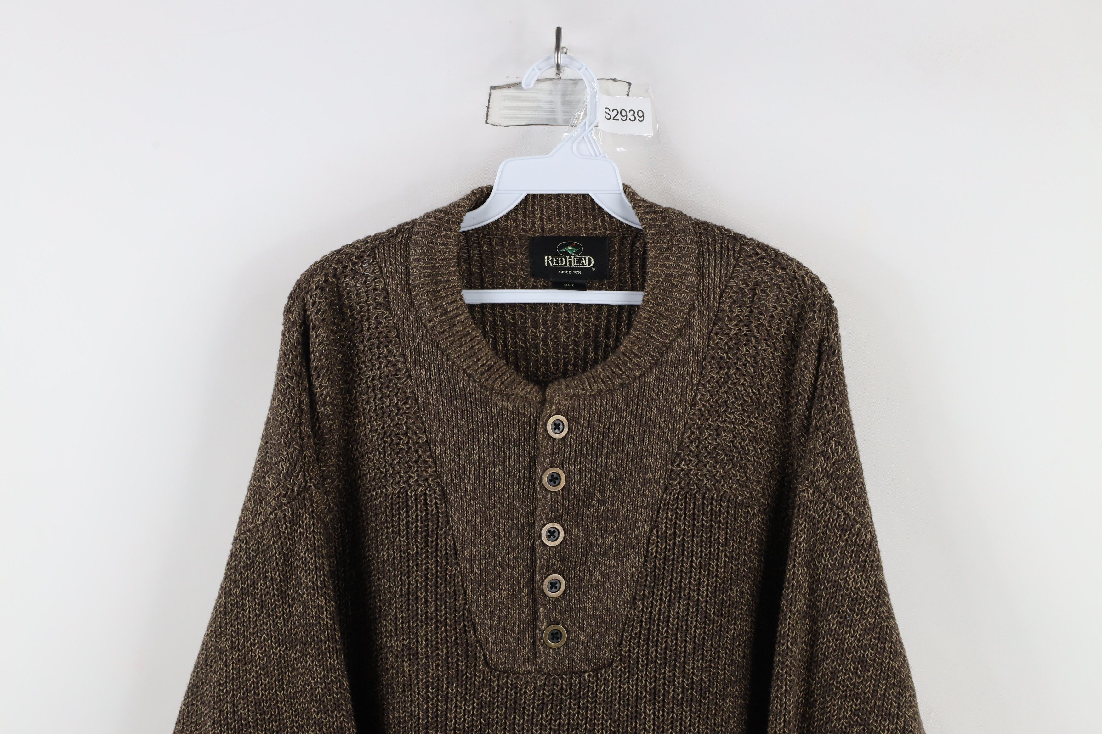 Vintage Vintage 90s Streetwear Ribbed Knit Henley Sweater Brown Size US XL / EU 56 / 4 - 2 Thumbnail