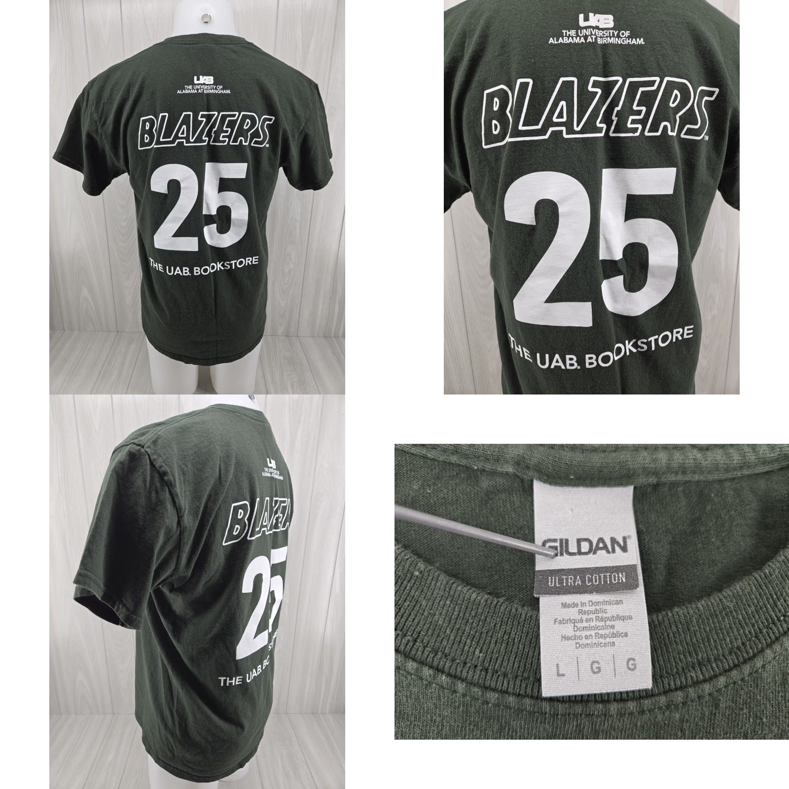Gildan VINTAGE University of Alabama at Birmingham Blazers Green 2025 Short Sleeve T-Shirt Mens L Green University 90s Event Theme T-Shirt Size US L / EU 52-54 / 3 - 8 Thumbnail