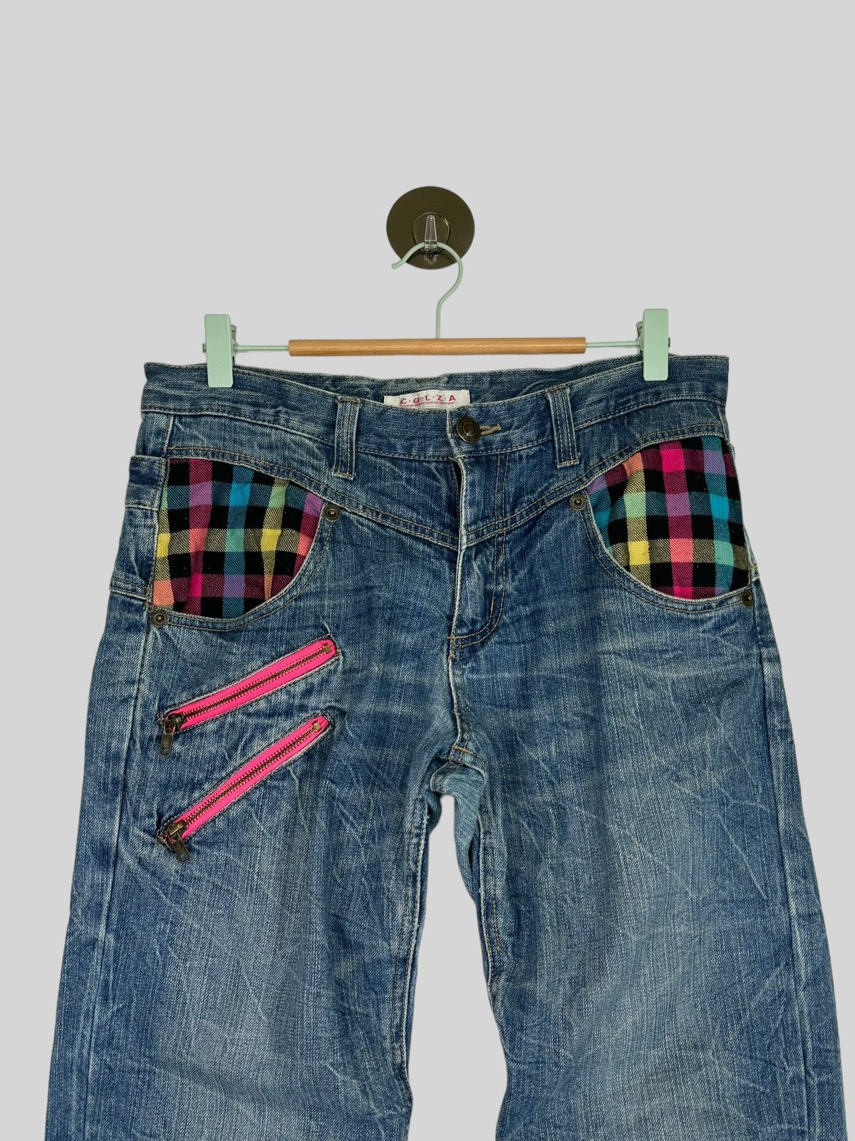 Japanese Brand COLZA DOUBLE WAIST TARTAN PLAIDS CLAWS MARK DENIM PANTS Size US 32 / EU 48 - 3 Thumbnail