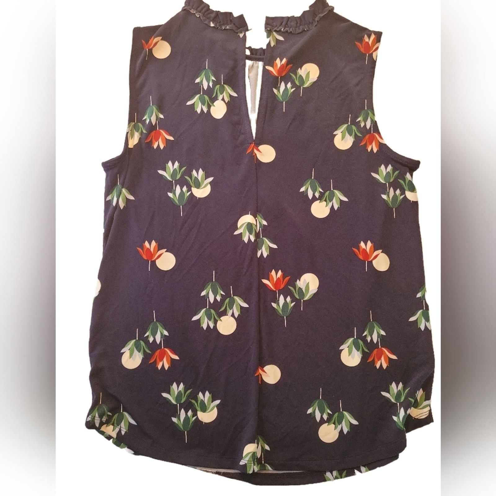 Ann Taylor Ann Taylor Navy Floral Sleeveless Top. Small Size S / US 4 / IT 40 - 3 Thumbnail