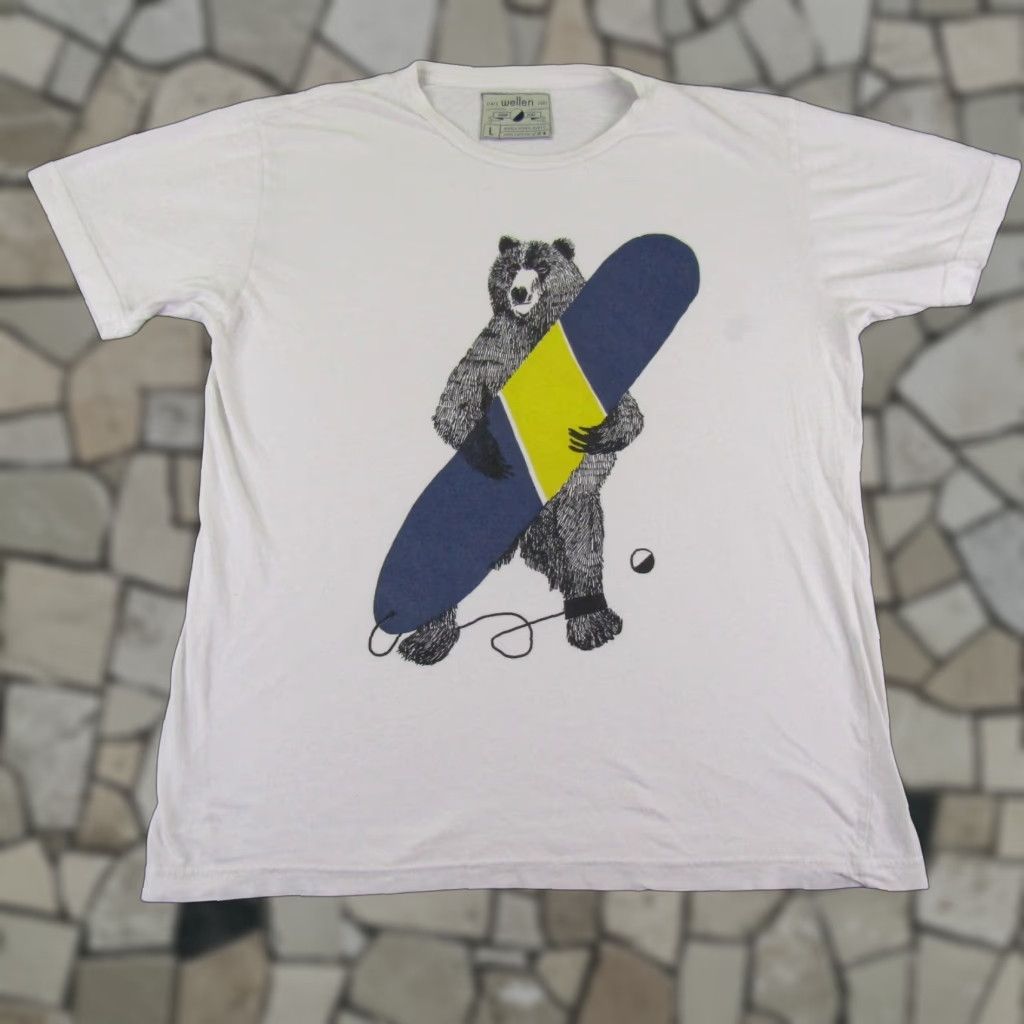 Vintage Wellen Shirt Mens Large White Graphic Print Crewneck T-Shirt Short Sleeve Logo Bear Surf Beach Animals Outdoor Size US L / EU 52-54 / 3 - 1 Thumbnail