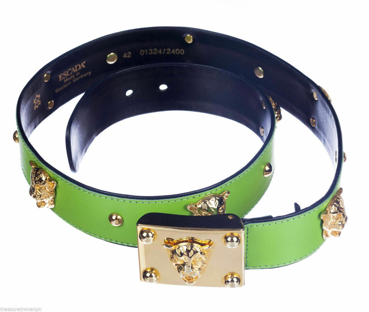 Escada GREEN LEATHER W PANTHER GOLD TONE DETAILING-MADE IN GERMANY Size ONE SIZE - 4 Thumbnail