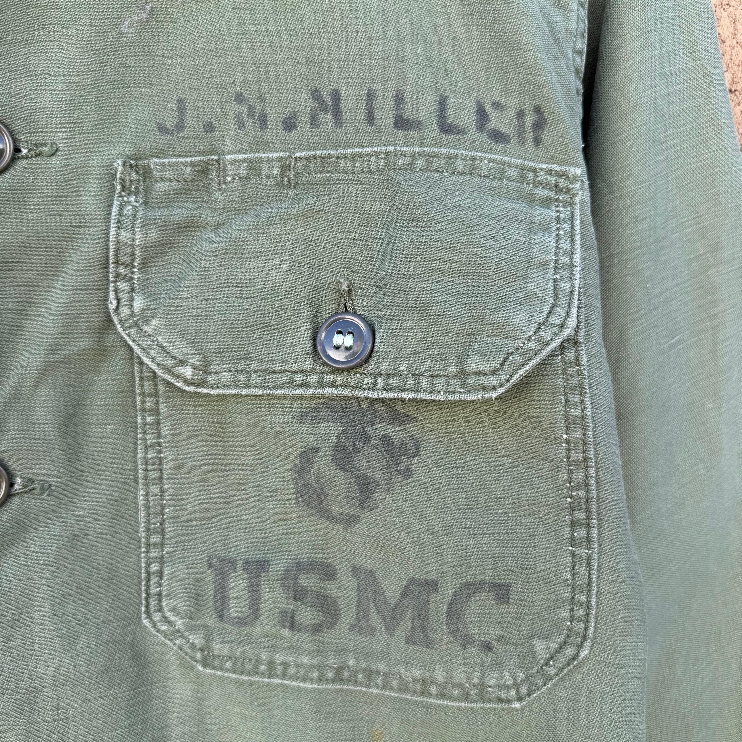 Vintage 60's US Military USMC Stenciled Button Down Shirt Size US S / EU 44-46 / 1 - 5 Thumbnail