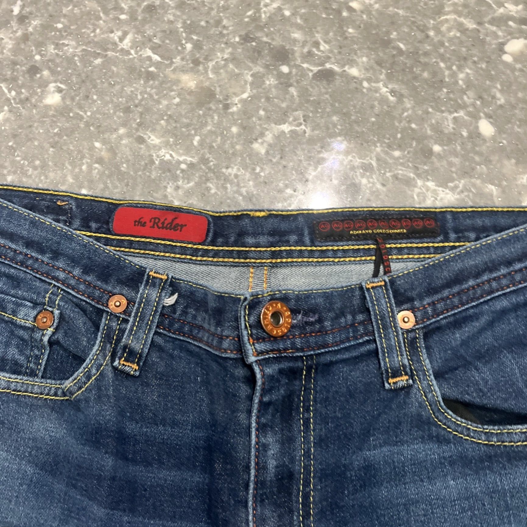 Denime AG Adriano Goldschmied The Rider Denim Blue Jeans 32x30 Women's Regular Fit Distressed Straight Jeans Size 24" / US 00 / IT 34 - 2 Thumbnail