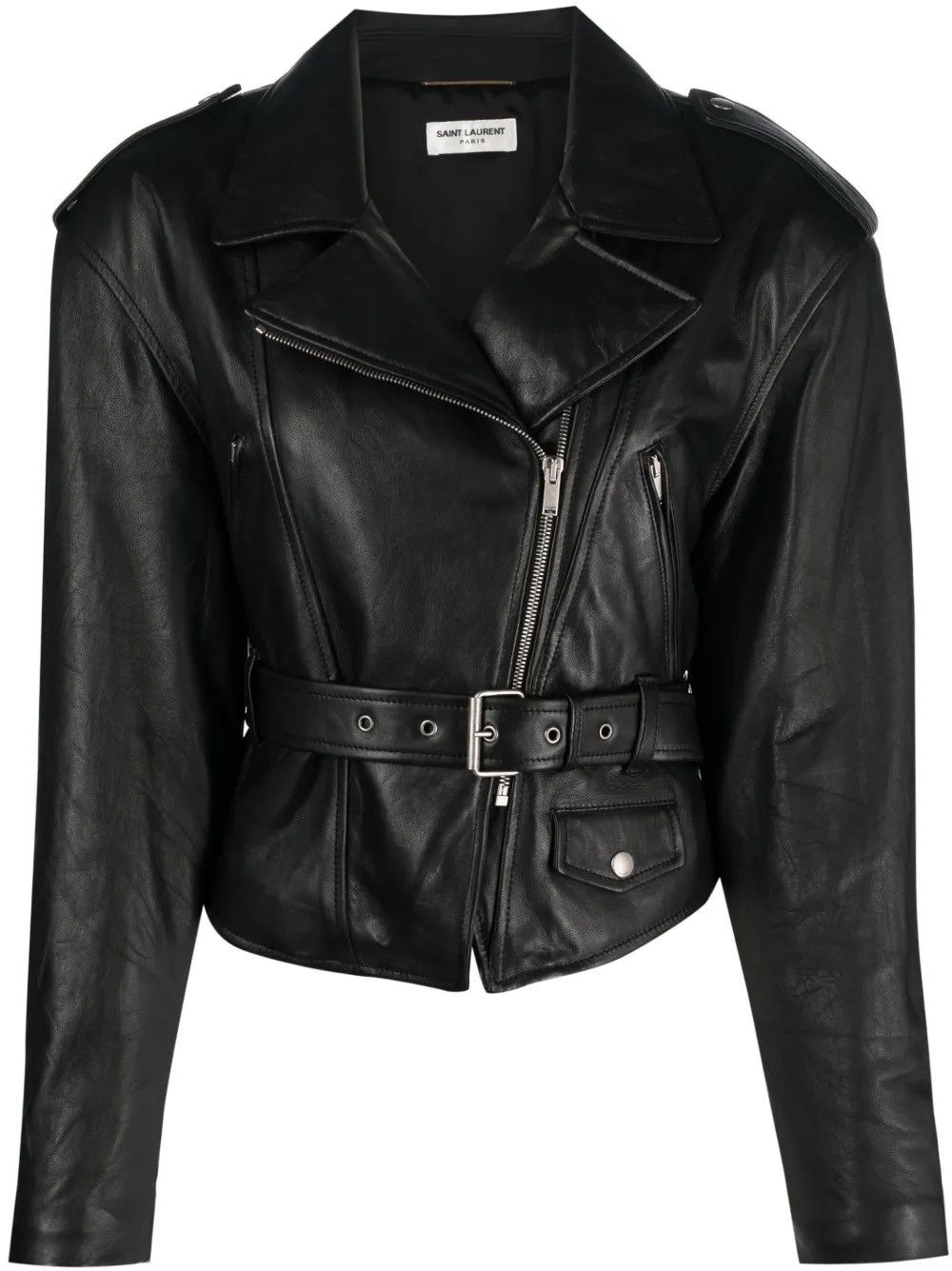 Saint Laurent Paris Saint Laurent Leather Belted Jacket in Lambskin Size XS / US 0-2 / IT 36-38 - 1 Thumbnail