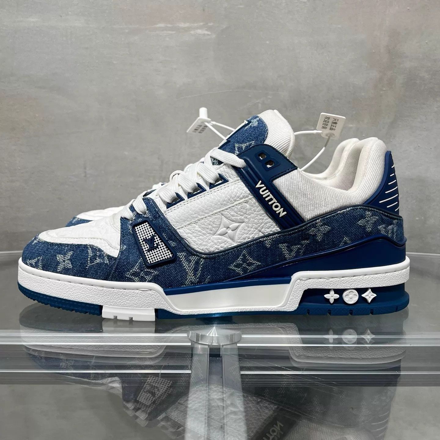 Louis Vuitton LV Trainer White & Blue Denim New w/ Box, Tried On UK9/43 Size US 10 / EU 43 - 3 Thumbnail