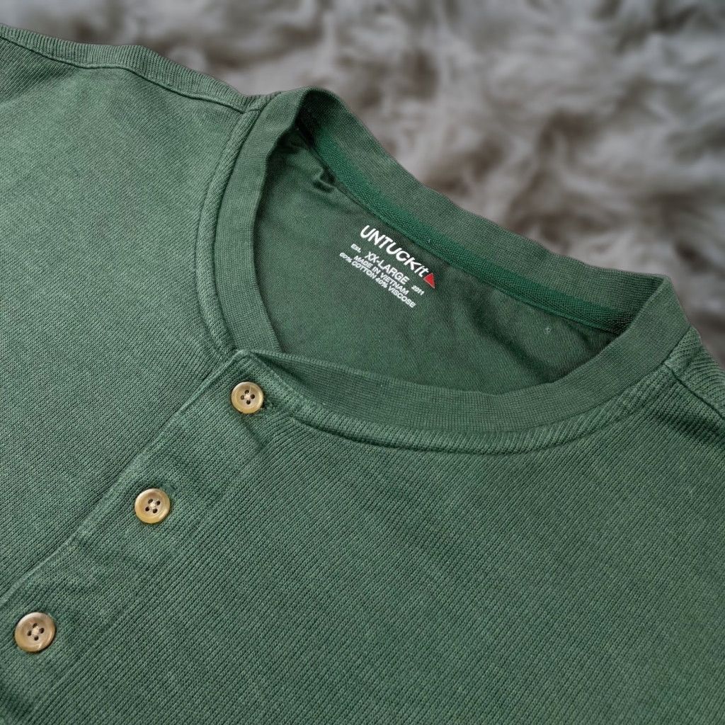 UNTUCKit Veneroso Henley Sweatshirt Men’s 2XL Cotton Viscose Green Long Sleeve Crew Neck Sweatshirt Modern fit Mens
