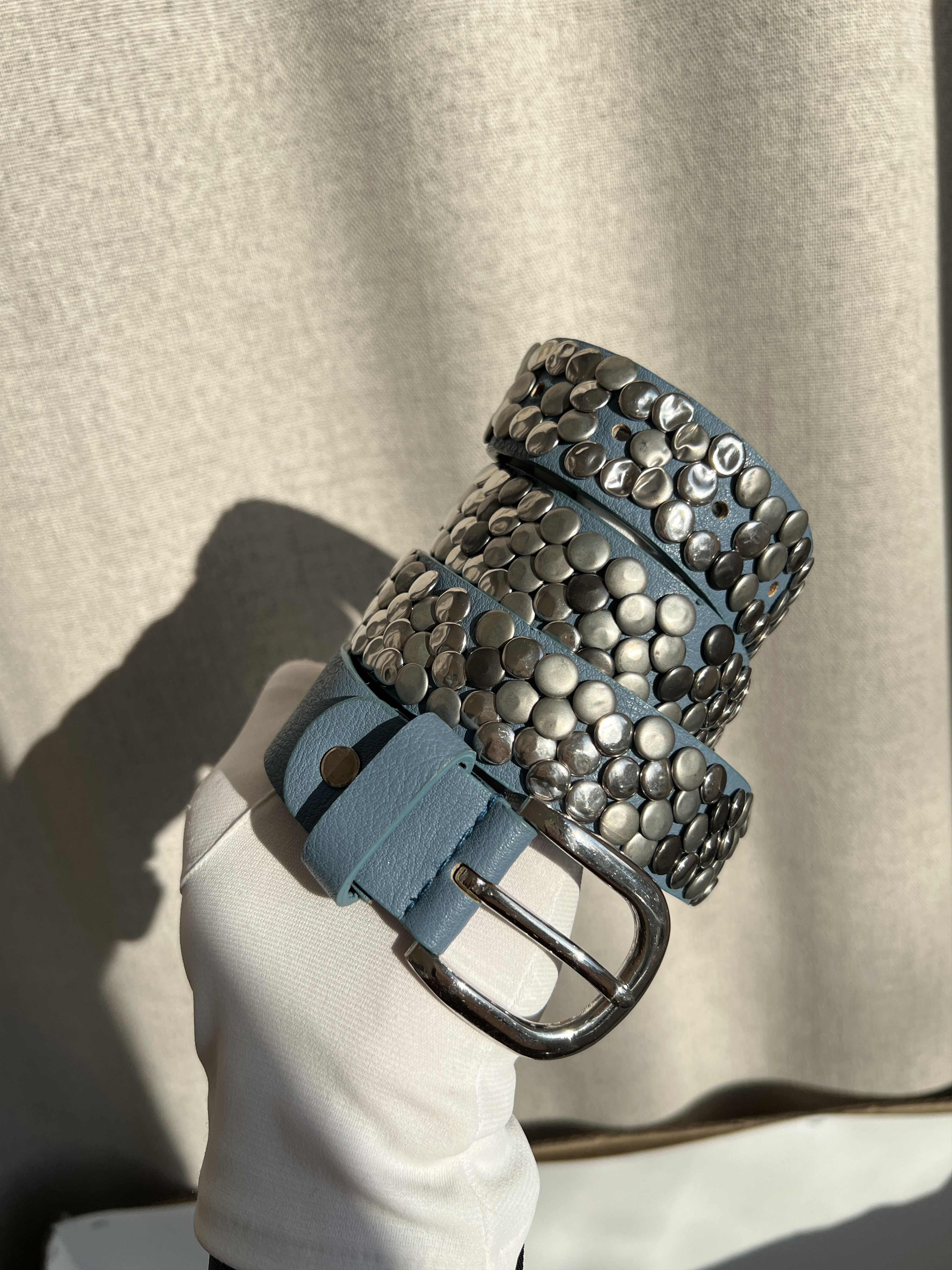 Vintage BB Style Rhinestones Blue Punk Style Belt Blue Size ONE SIZE - 2 Thumbnail