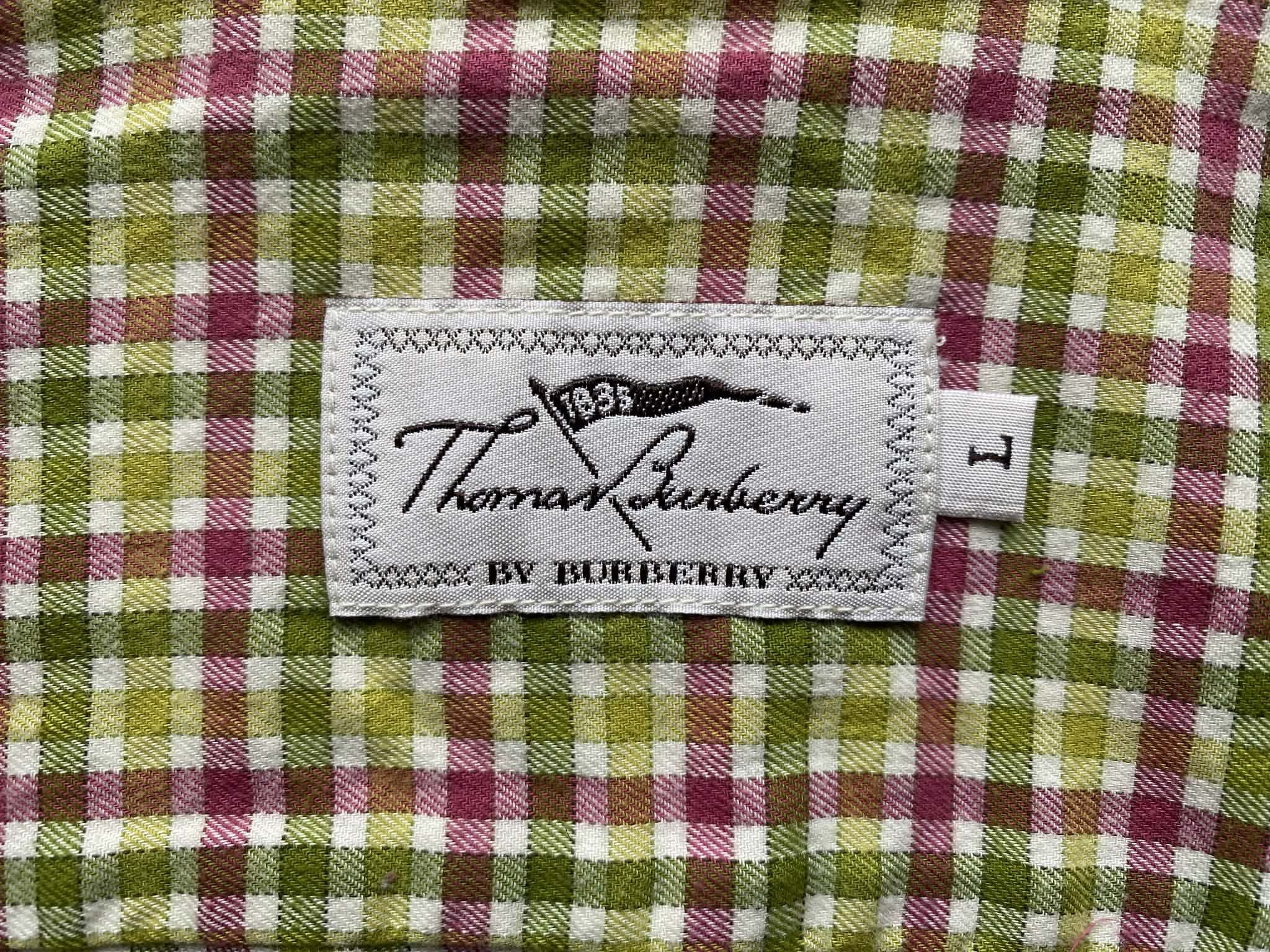 Burberry Vintage Thomas Burberry Button Up Green And Pink Shirt Size US L / EU 52-54 / 3 - 8 Thumbnail
