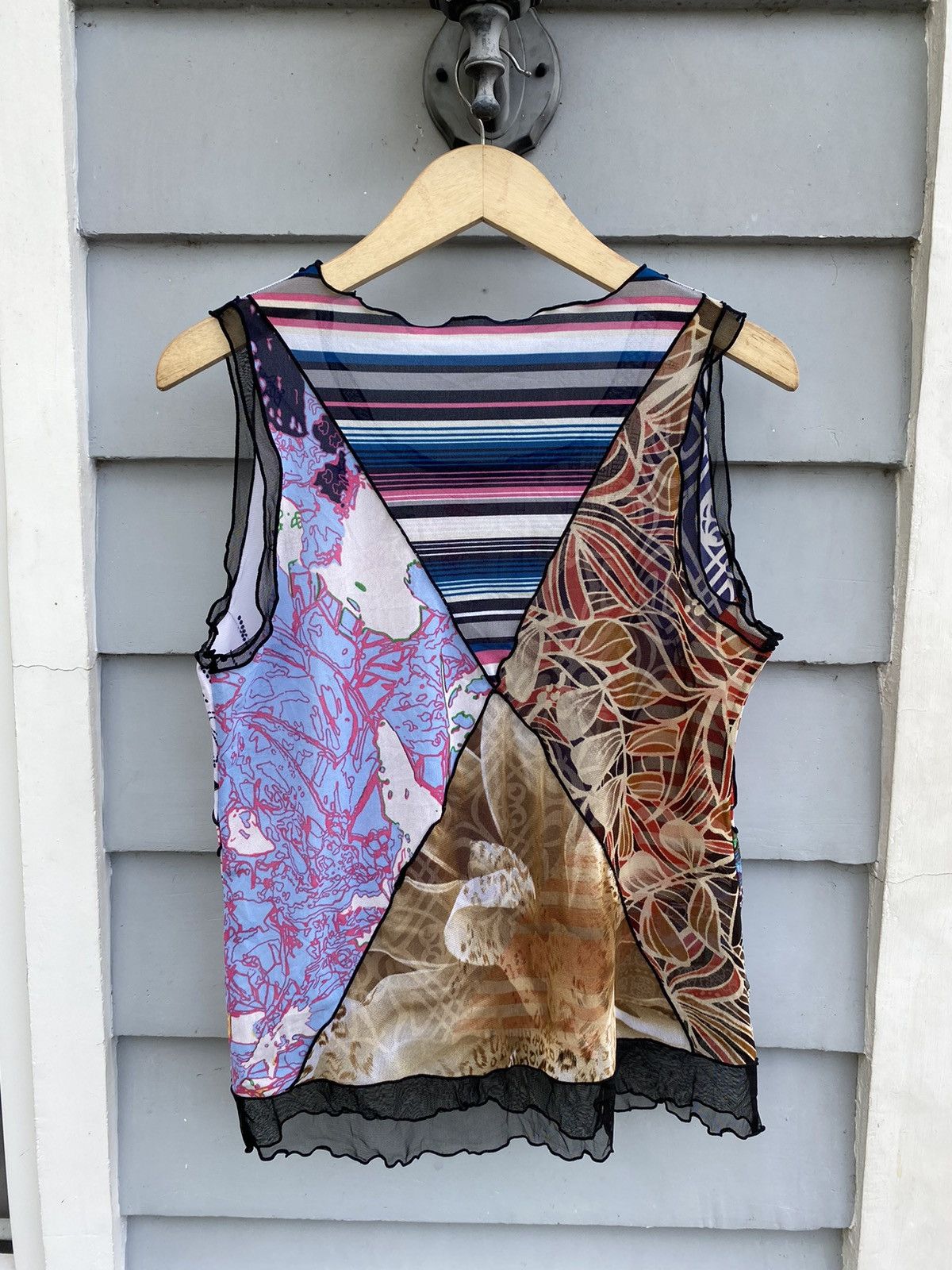 Japanese Brand Her Charming Multicolor Pattern Mesh Top Size M / US 6-8 / IT 42-44 - 2 Thumbnail