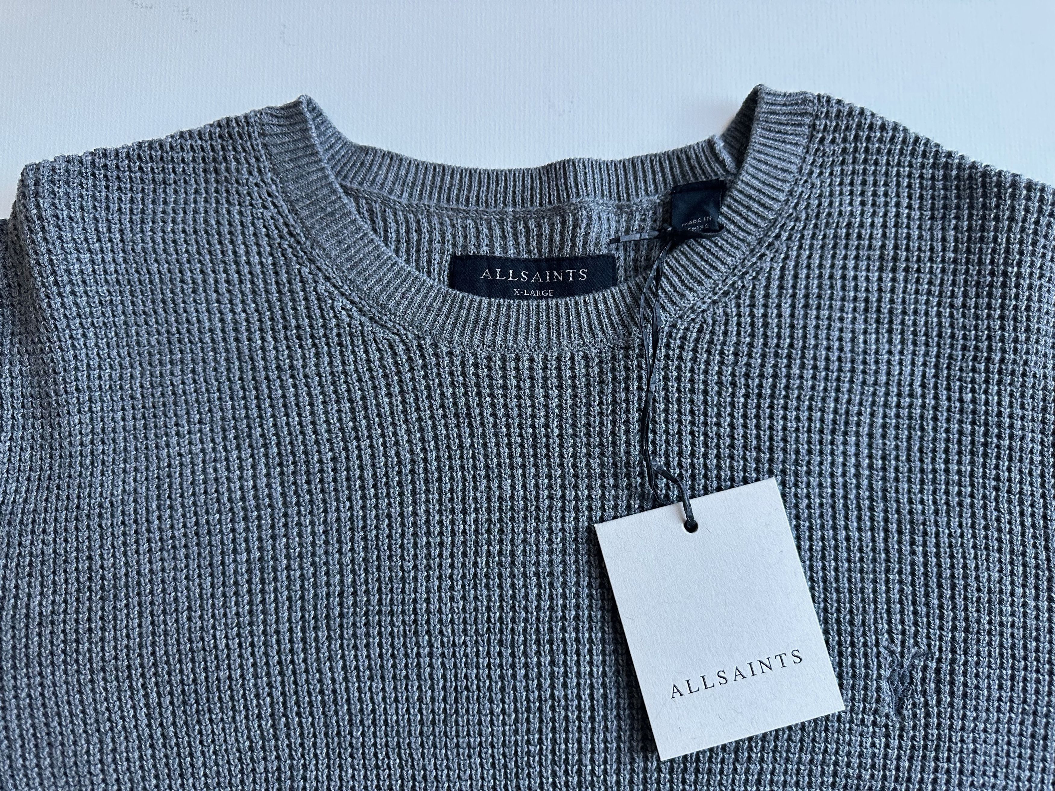 Allsaints Allsaints Waffle-Knit Cotton Jumper - Gray - XL (NWT) Size US XL / EU 56 / 4 - 3 Thumbnail