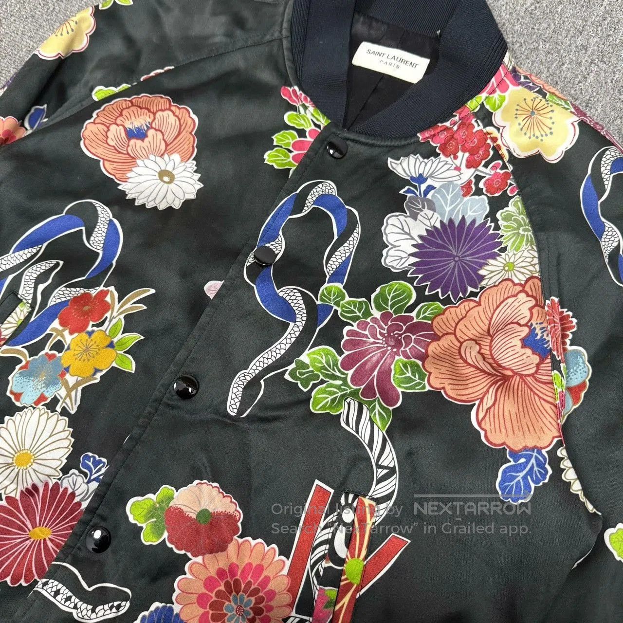 Saint Laurent Paris Saint Laurent Black Floral Jacket. Size L / US 10 / IT 46 - 3 Thumbnail
