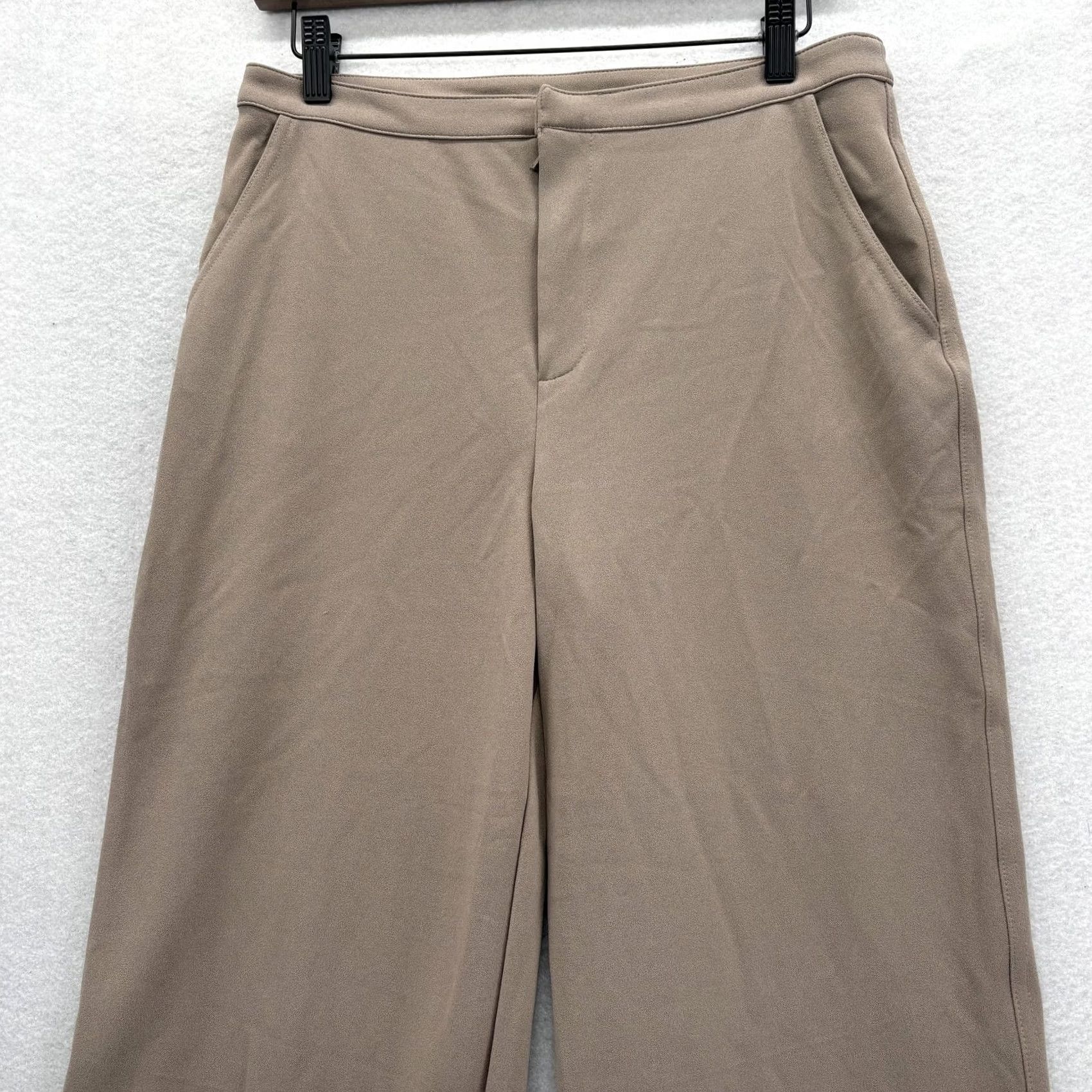 H&M H&M Crepe Dress Pants Womens Small Beige Wide Leg Stretch Zip Pockets Workwear Size 28" / US 6 / IT 42 - 2 Thumbnail