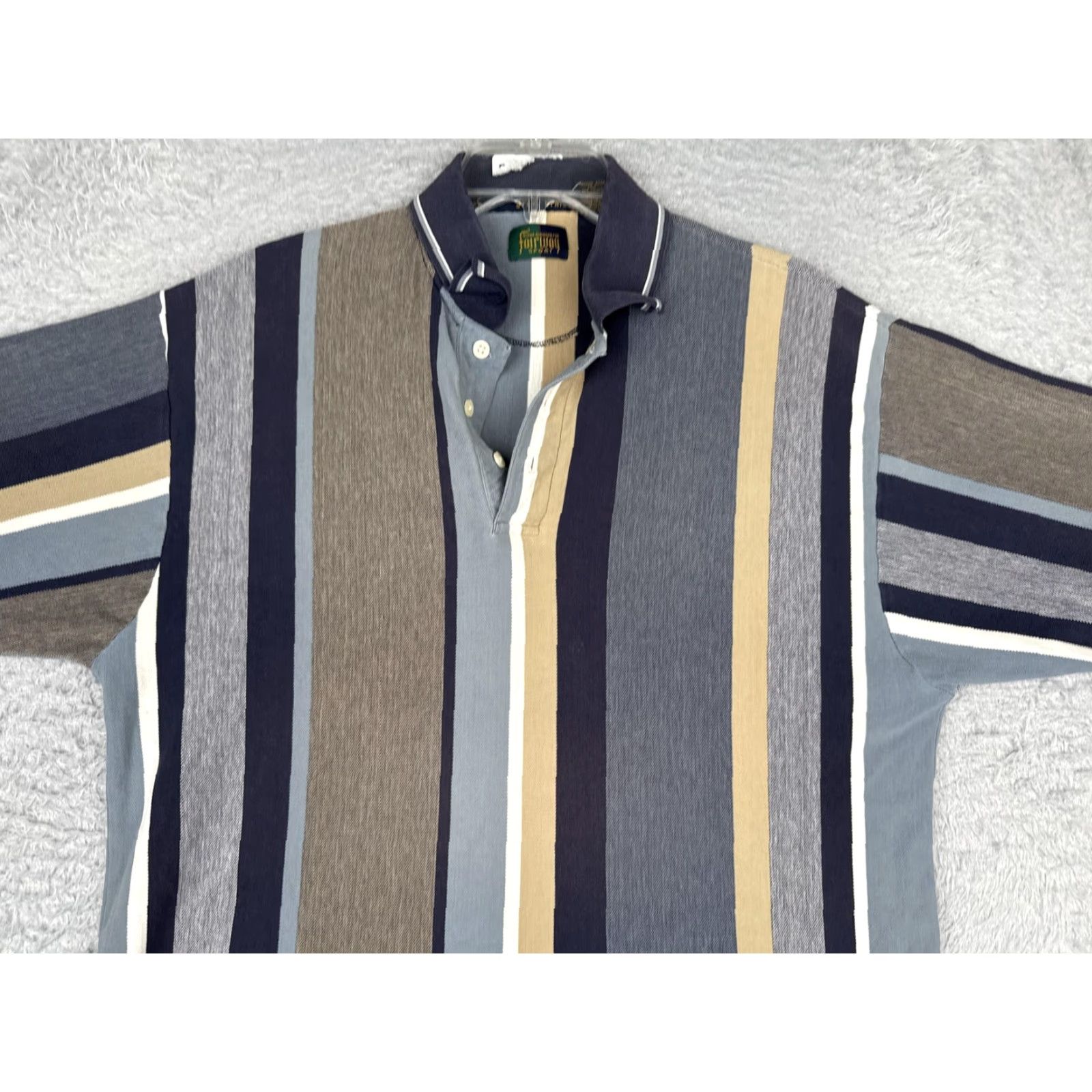 Vintage Fairway Sport Polo Shirt Mens Large Blue Gray Vertical Stripe Cotton Golf Top Size US L / EU 52-54 / 3 - 4 Thumbnail