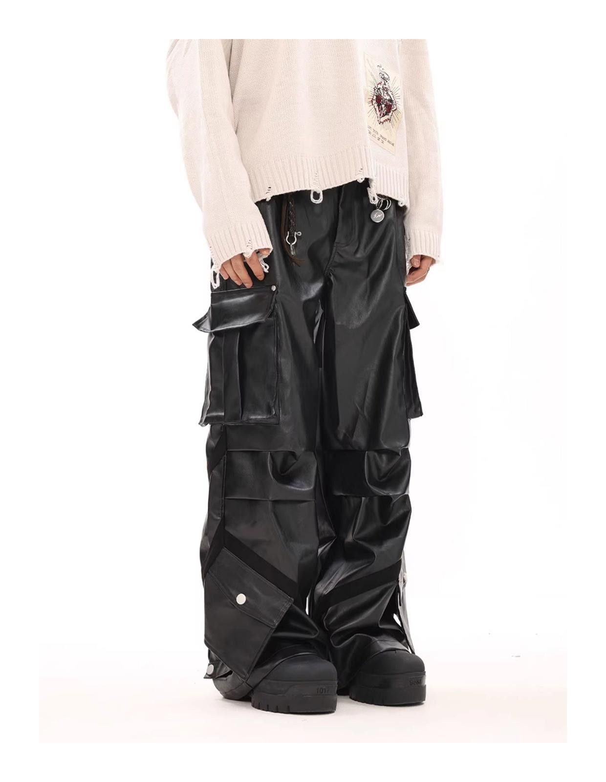 Leather Baggy PU Leather Cargo Denim Jeans Size US 32 / EU 48 - 1 Thumbnail