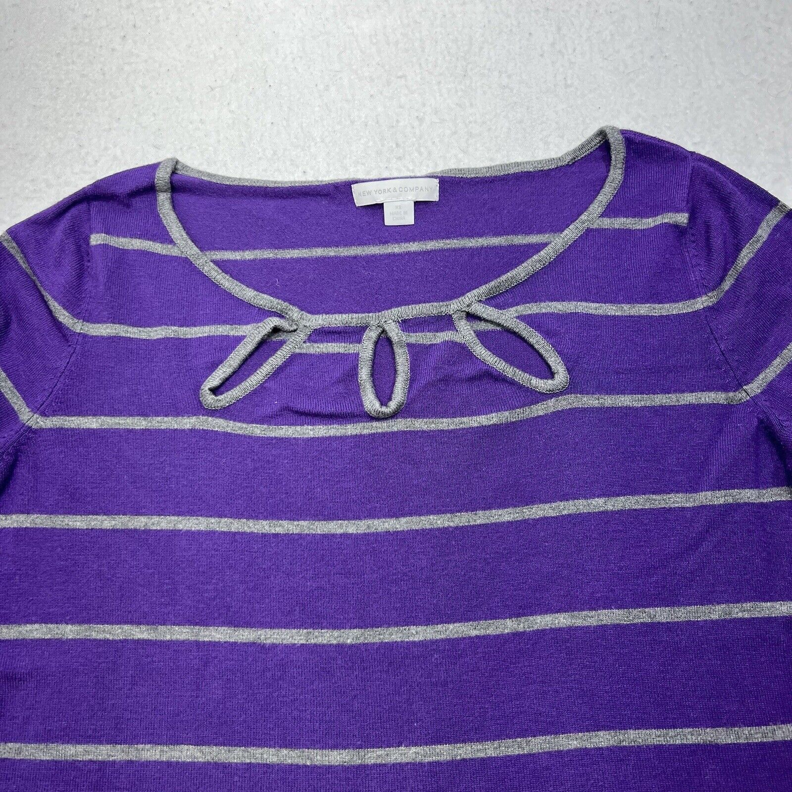 Other New York & Company Pullover Purple & Gray Striped Sweater Size XS / US 0-2 / IT 36-38 - 2 Thumbnail