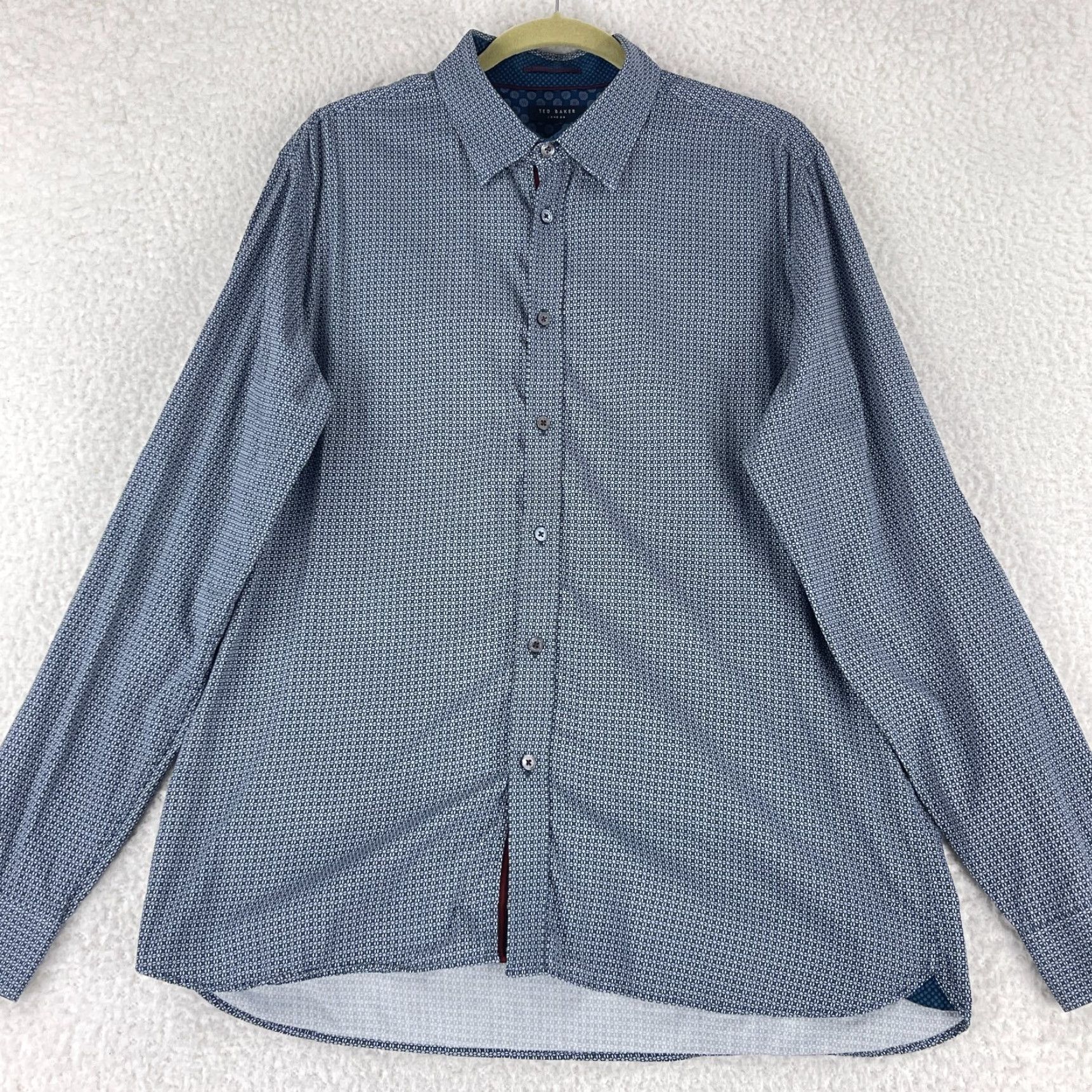 Ted Baker Ted Baker London Geometric Print Button-Down Dress Shirt Mens Long Sleeve XL Blue Geometric Print Dress Shirt Mens XL Blue Ted Baker London Size 46R - 2 Thumbnail