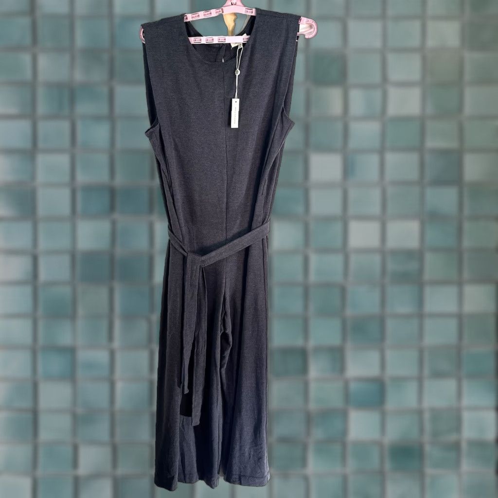 Vintage Max Studio Jumpsuit Womens XL Charcoal Sleeveless Tie Jumper 48X27 Wide Leg NWT Size XL / US 12-14 / IT 48-50 - 1 Thumbnail