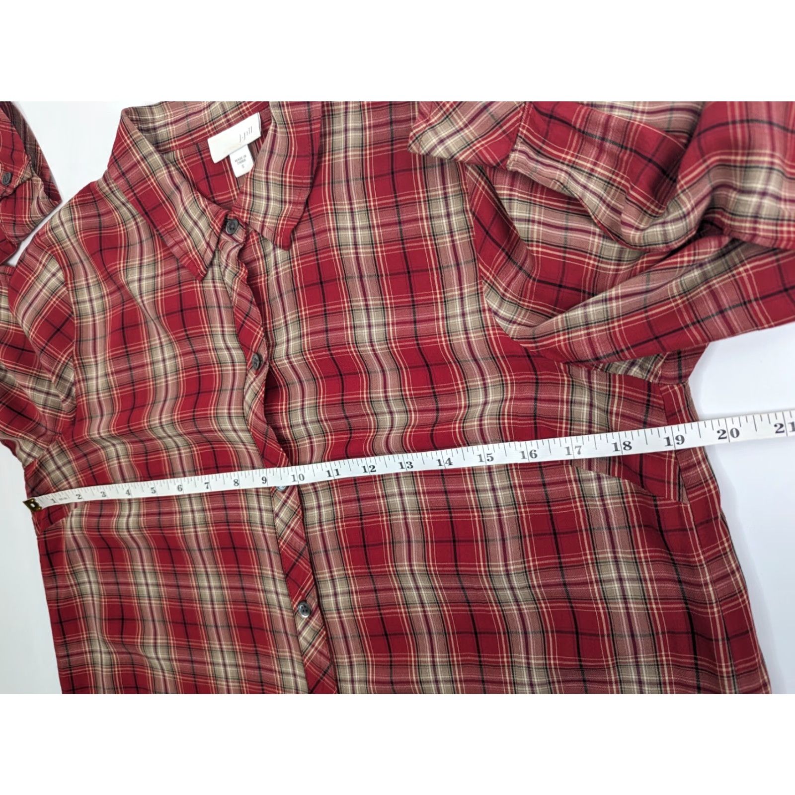 J. Jill J Jill Blouse Shirt Women’s Small Red Tartan Plaid Long Sleeve Button Up Rayon Size S / US 4 / IT 40 - 5 Thumbnail