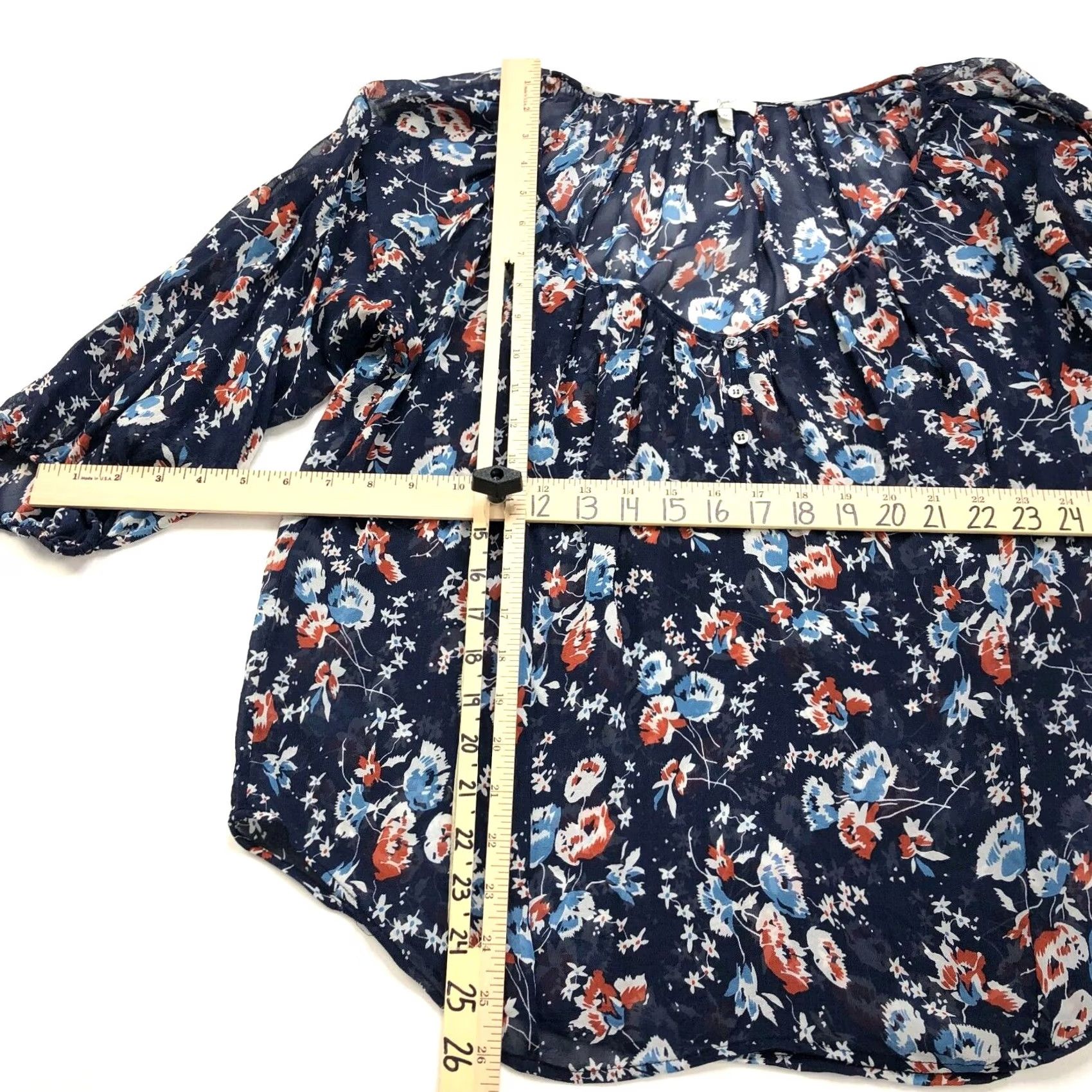 Joie Joie Blouse Womens Medium Floral Chiffon Peasant Sheer Pullover Size M / US 6-8 / IT 42-44 - 4 Thumbnail