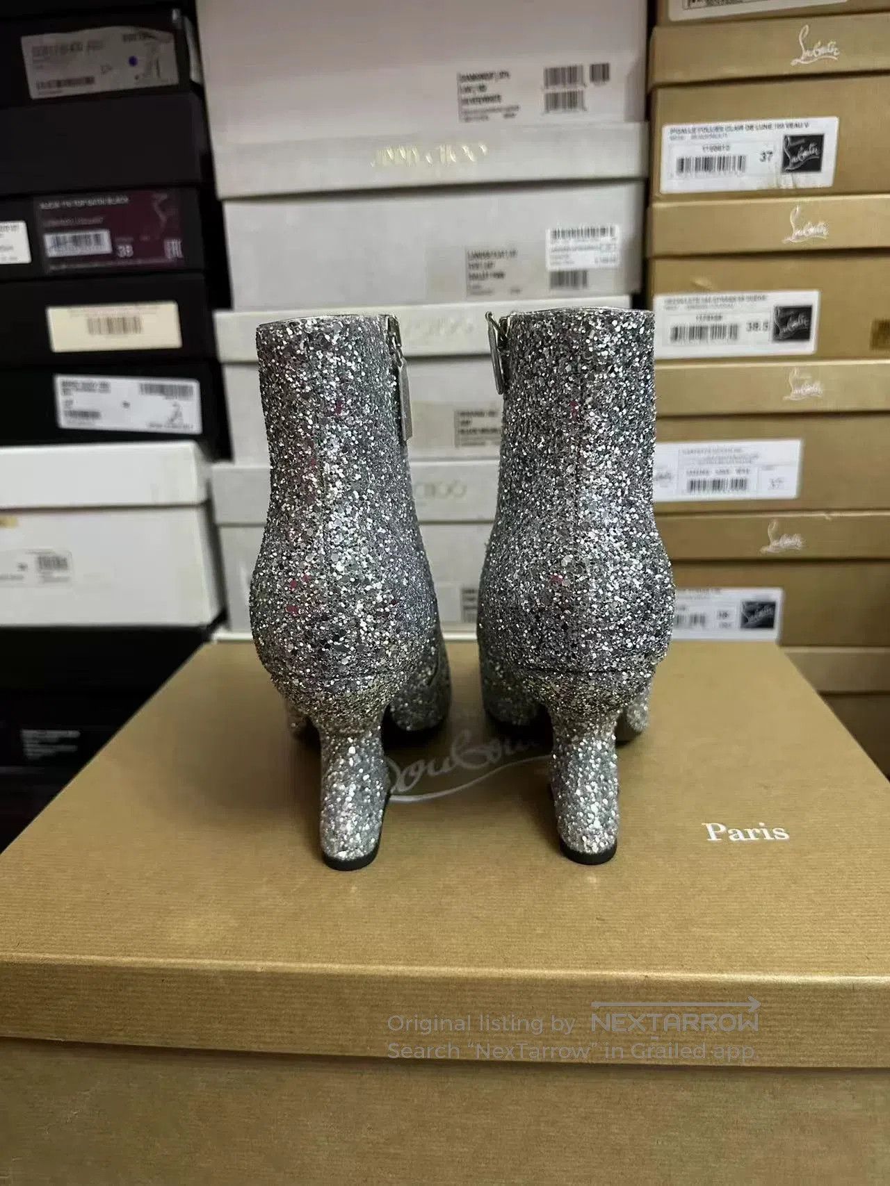 Salvatore Ferragamo Ferragamo Silver Sequined High-Heel Short Boots. Size US 7 / IT 37 - 6 Thumbnail