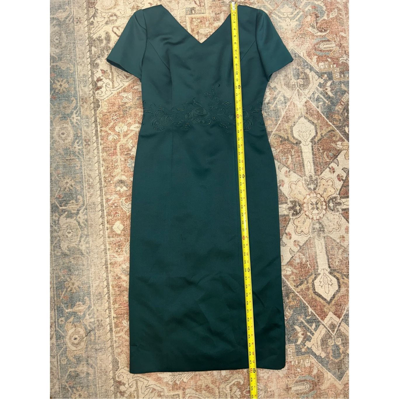 Other Maggy London Emerald Green Midi Satin Jeweled Detailing Dres Size L / US 10 / IT 46 - 9 Thumbnail