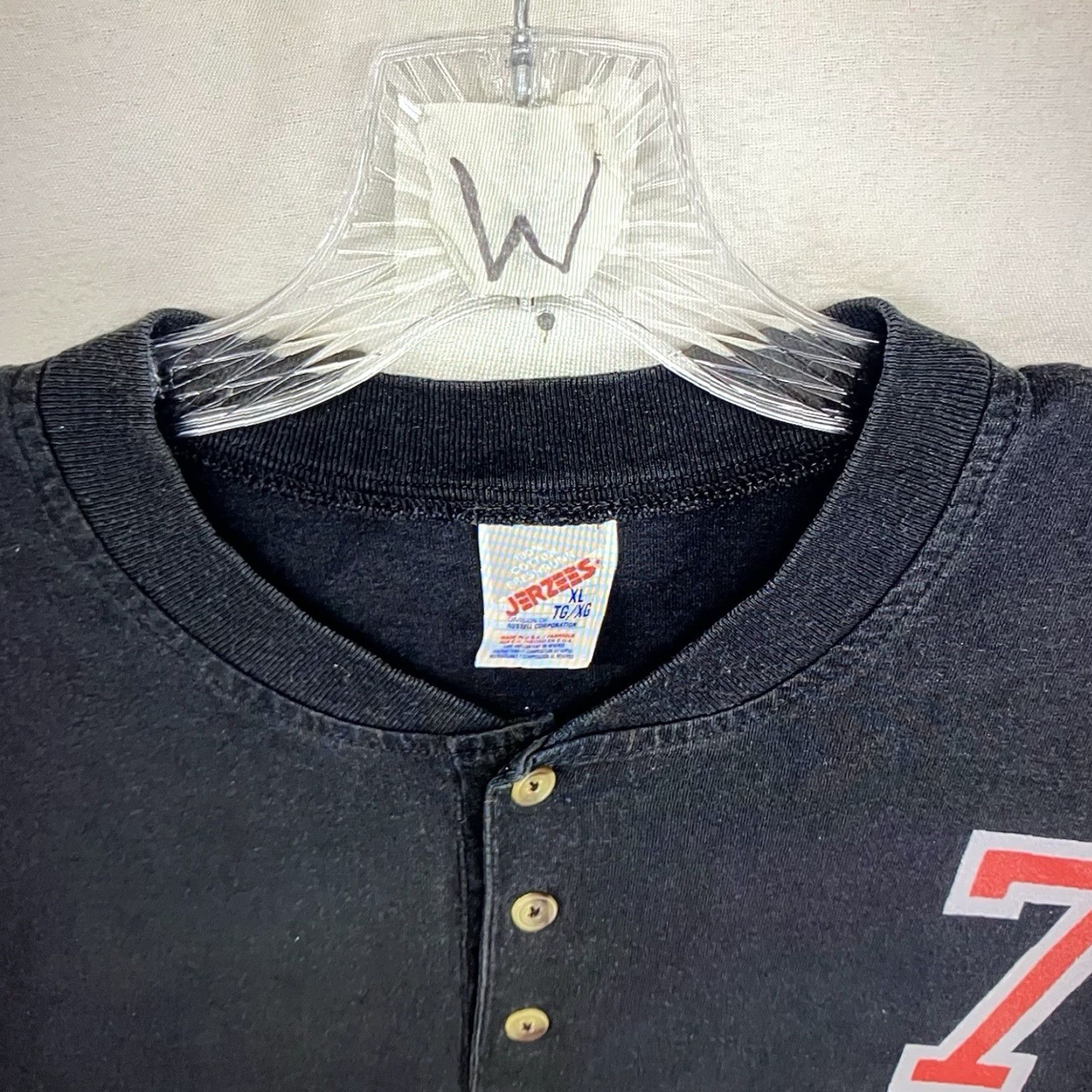 Jerzees Vintage JERZEES Men's XL Henley T-Shirt Black 90s Sports Grunge USA Retro Vintage Size US XL / EU 56 / 4 - 7 Thumbnail