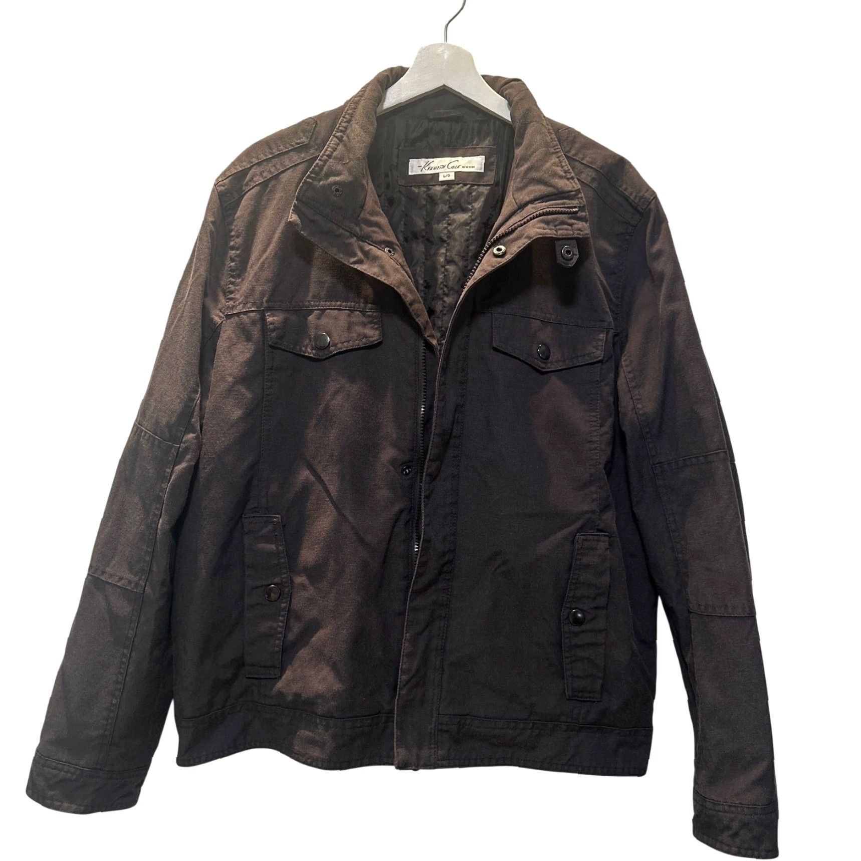 Kenneth Cole KENNETH COLE Jacket Mens Large Black Canvas Utility Full Zip Bomber Field Snap Zip Size US L / EU 52-54 / 3 - 2 Thumbnail