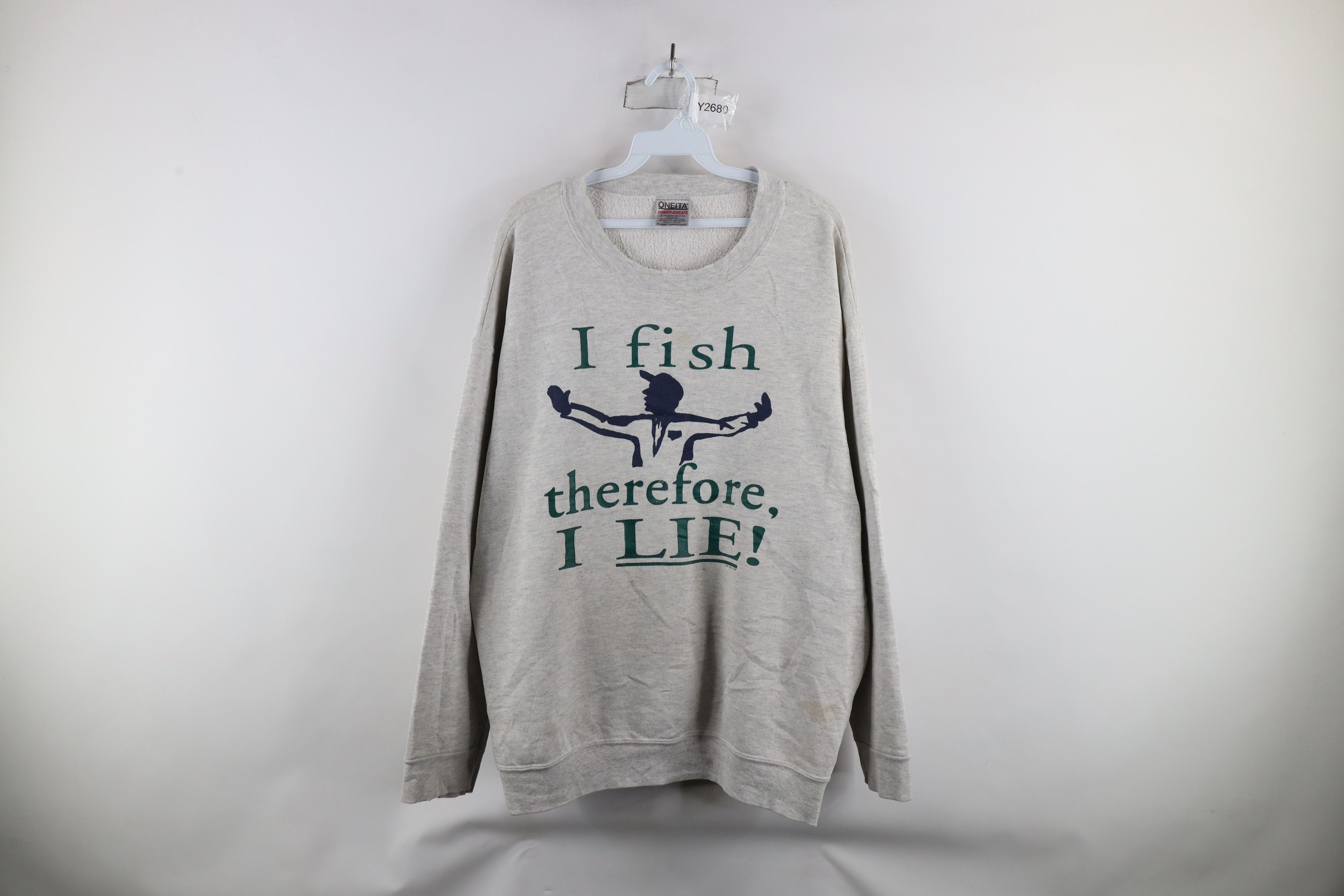 Vintage Vintage 90s Spell Out I Fish Therefore I Lie Sweatshirt USA Size US XXL / EU 58 / 5 - 1 Thumbnail