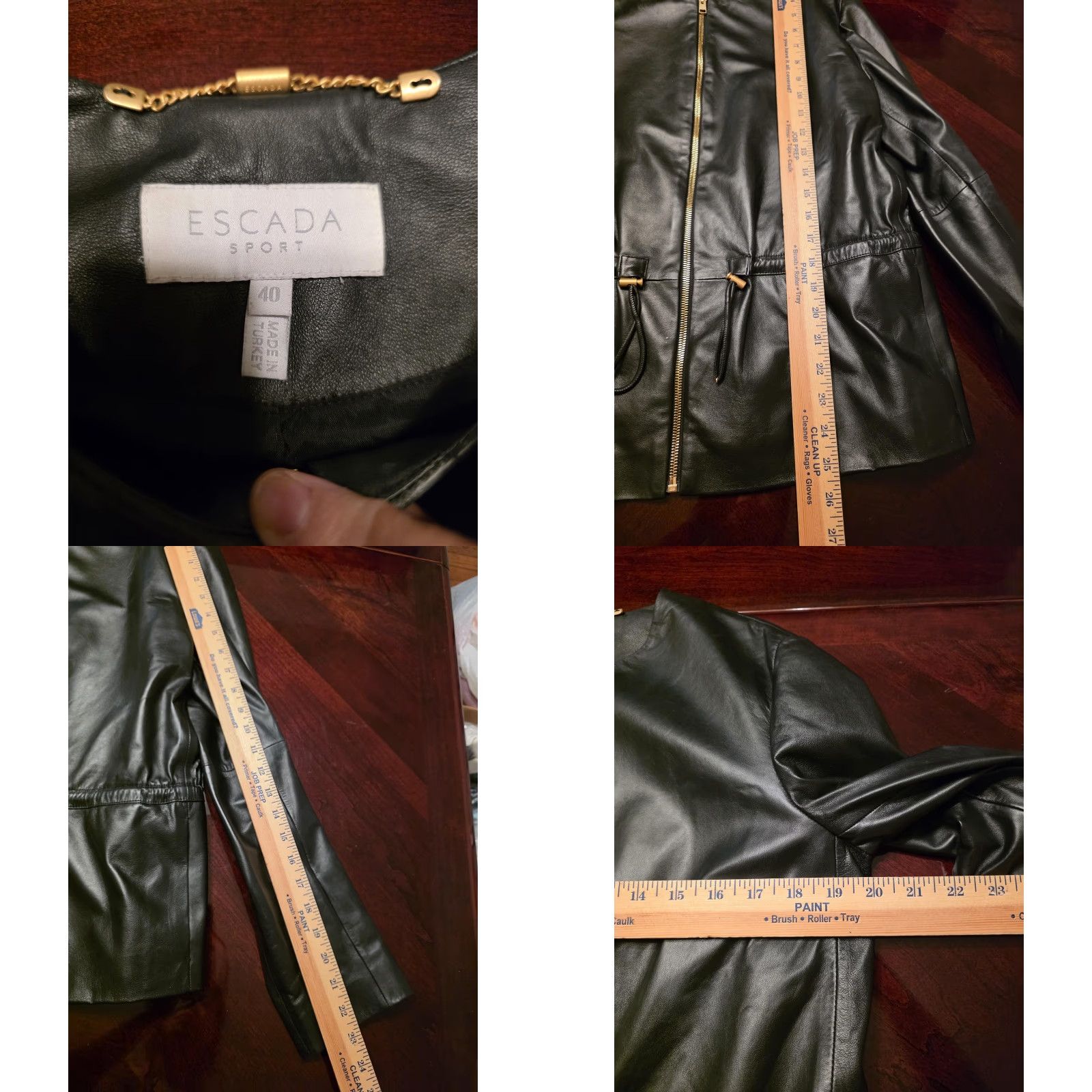 Escada Escada Sport Jacket Womens 40 Black Leather Collarless Zip Drawstring Waist Jacket Size S / US 4 / IT 40 - 8 Thumbnail