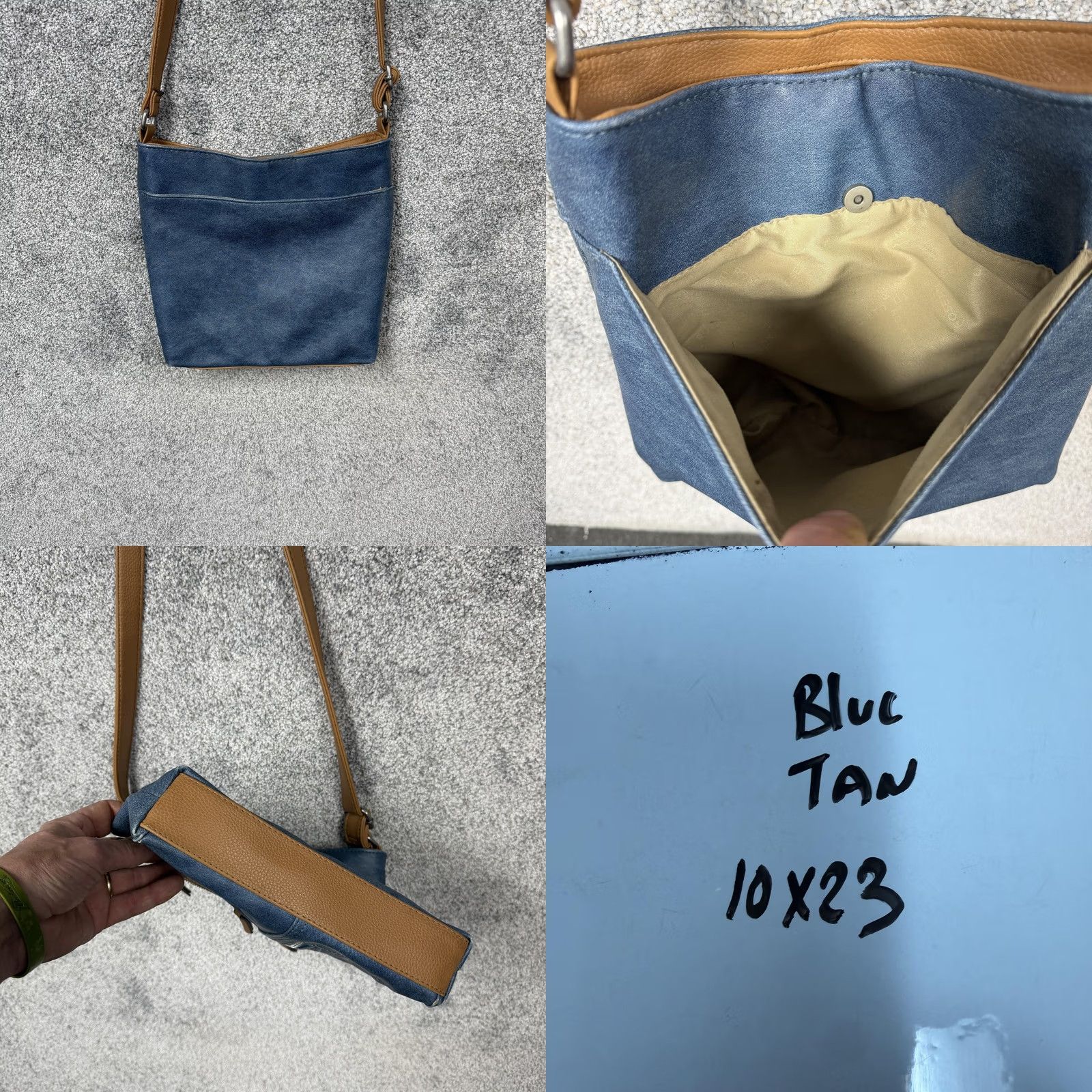Vintage Rosetti Crossbody Bag Medium Blue Faux Leather Solid 10x23 Zipper Exterior Pockets Beige Lining Brown Strap Womens Casual Everyday Bag Size ONE SIZE - 10 Thumbnail