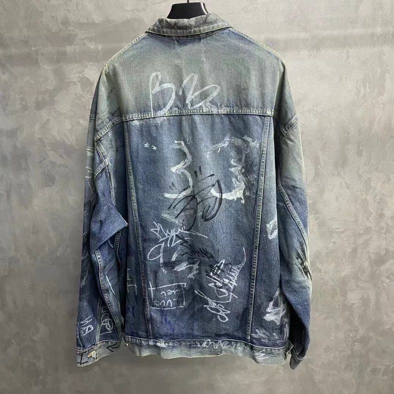 Balenciaga Balenciaga Balenciaga Blue Graffiti Logo Denim Jacket-2506 Size US M / EU 48-50 / 2 - 2 Thumbnail