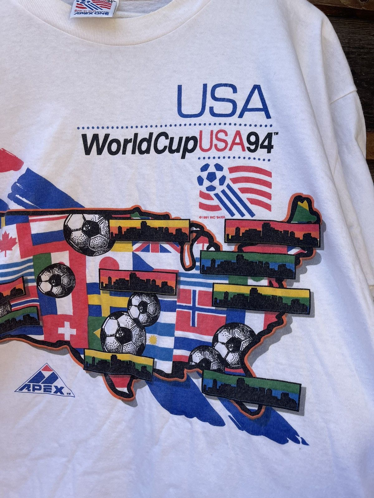 Vintage USA 1994 World Cup vintage Apex One white t-shirt tee Size US XL / EU 56 / 4 - 8 Thumbnail