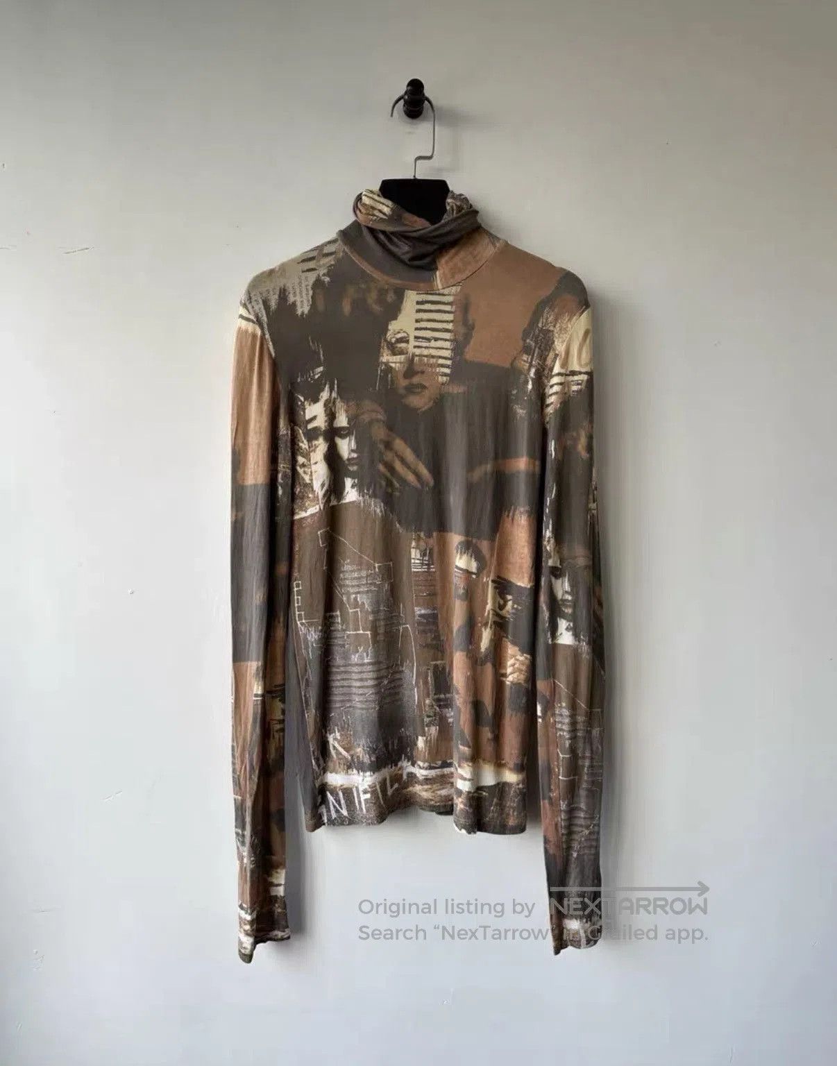Raf Simons Brown Printed Turtleneck Long Sleeve Top. Size US S / EU 44-46 / 1 - 1 Thumbnail
