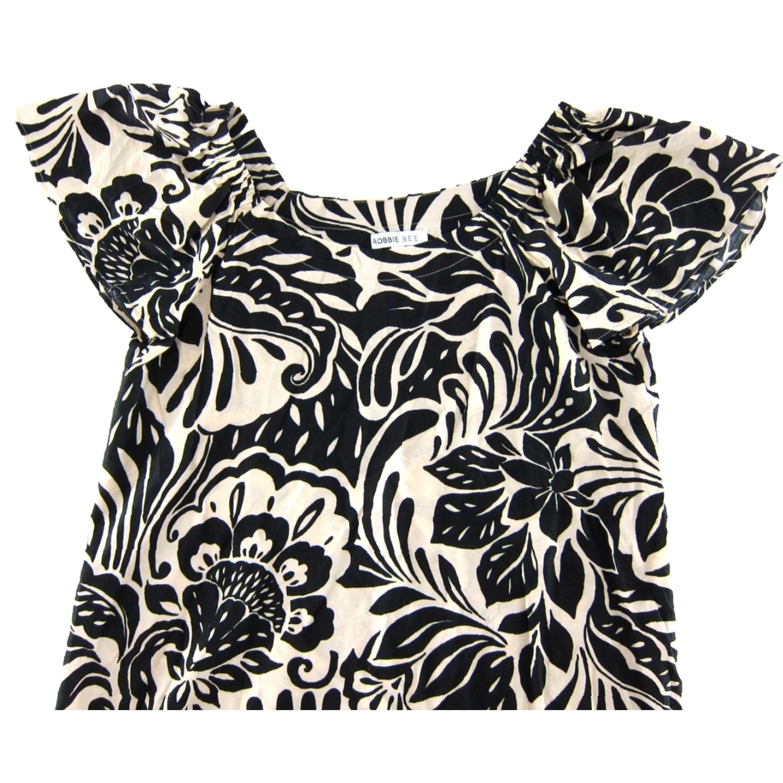 Vintage Robbie Bee Floral Off Shoulder Cap Sleeve Midi Sun Dress L Black Ivory Rayon Nylon Maxi Sundress Womens Size L / US 10 / IT 46 - 4 Thumbnail