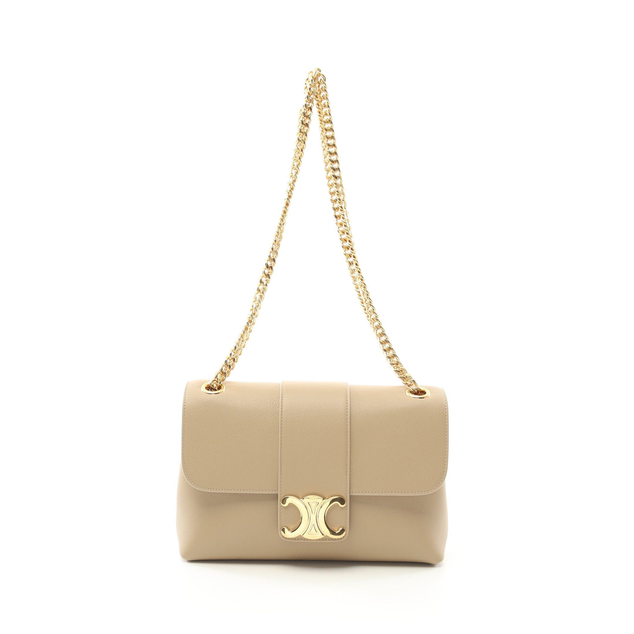 Celine Celine Victor Medium Double Chain Shoulder Bag Leather Beige Size ONE SIZE - 1 Thumbnail