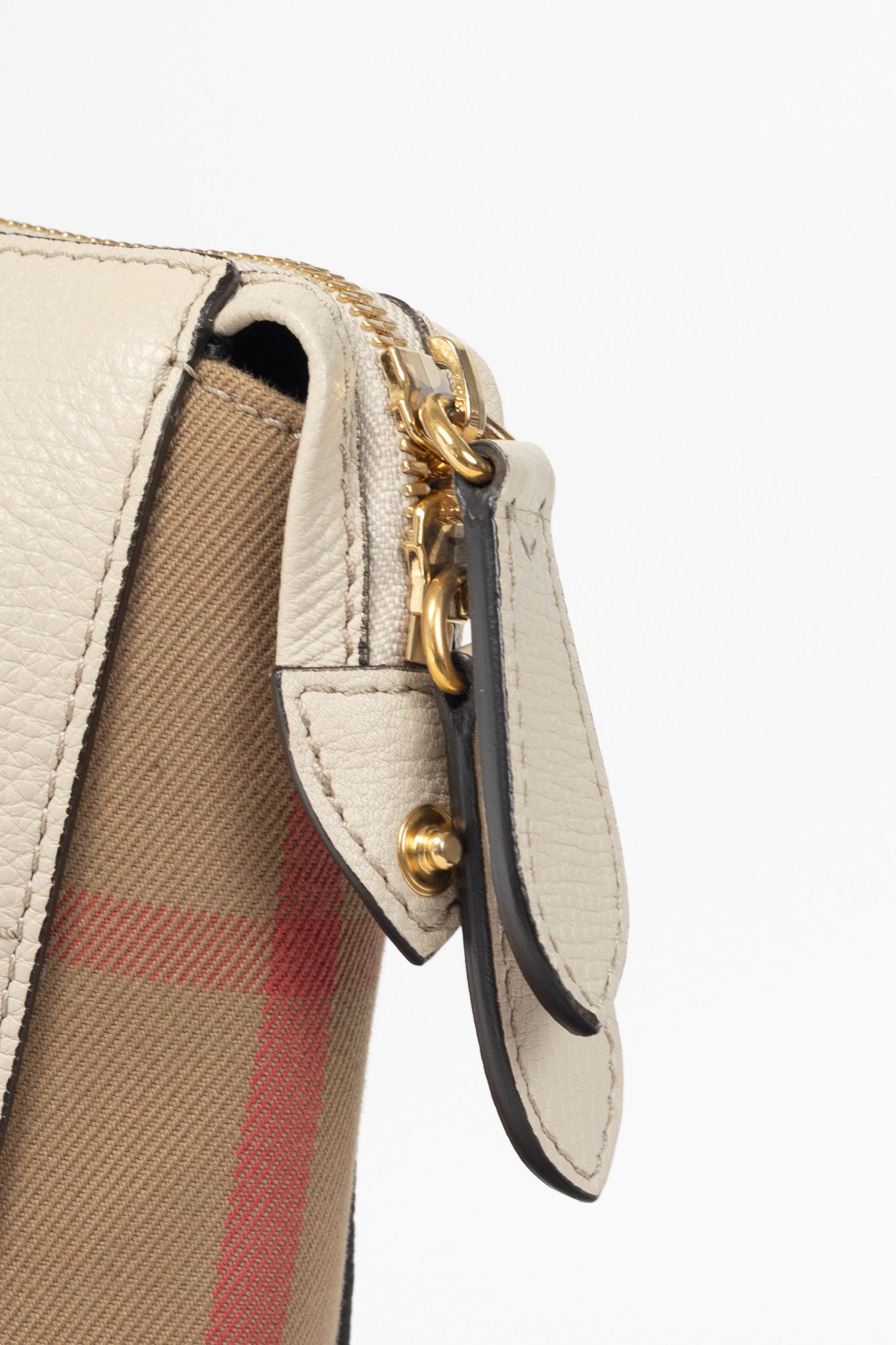Burberry Burberry Welburn Cream Leather Check-Trim Tote Size ONE SIZE - 10 Thumbnail