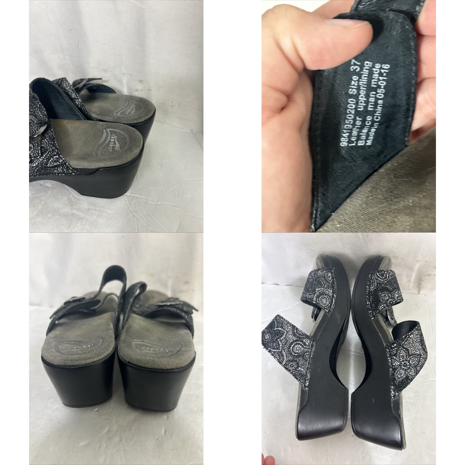 Dansko VINTAGE Dansko Womens Slide Double Strap Clog Sandals Black Gray Print Leather Size 37 Size US 7 / IT 37 - 8 Thumbnail