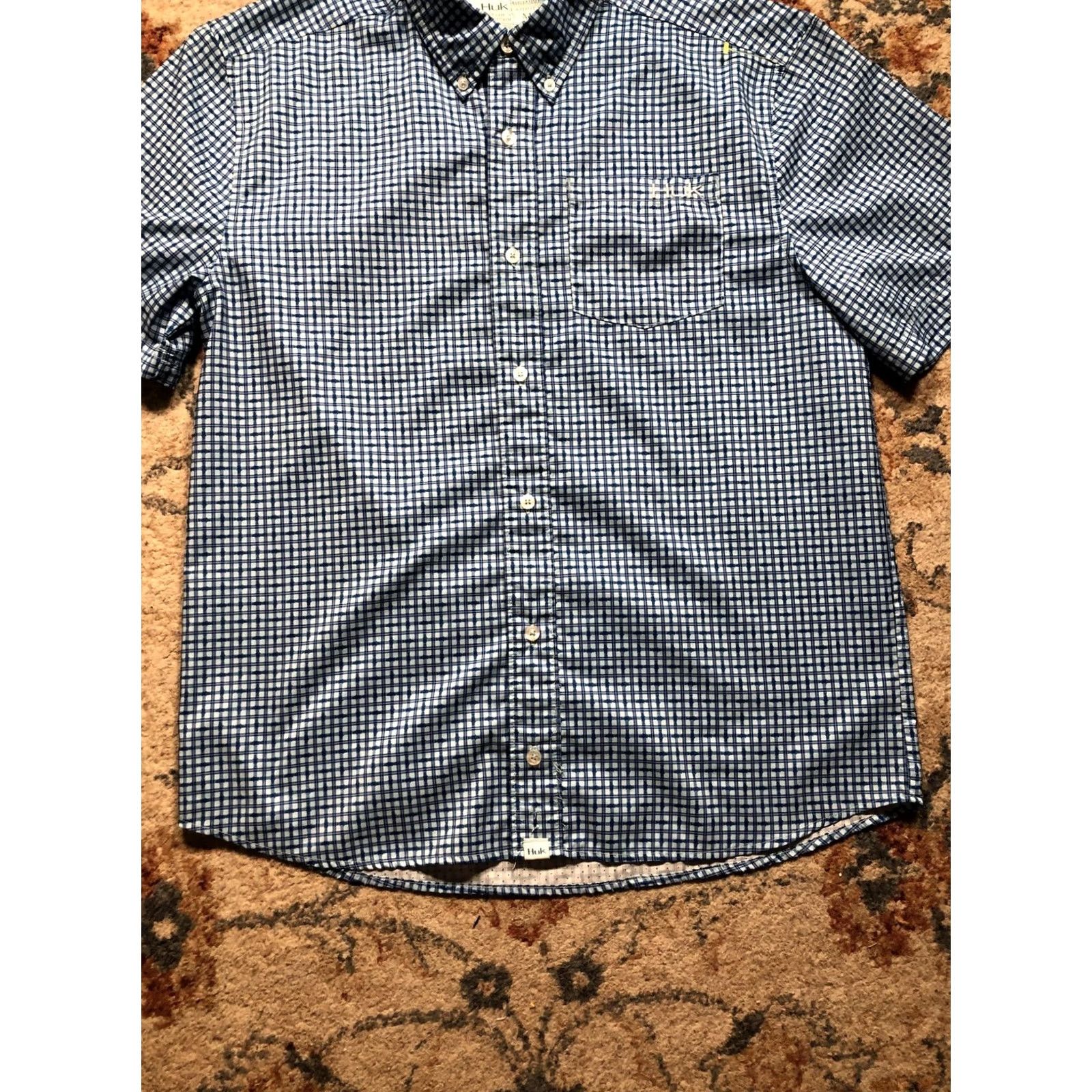 Vintage Huk Shirt Mens Medium Blue Check Short Sleeve Button Front Fishing Performance Size US M / EU 48-50 / 2 - 5 Thumbnail