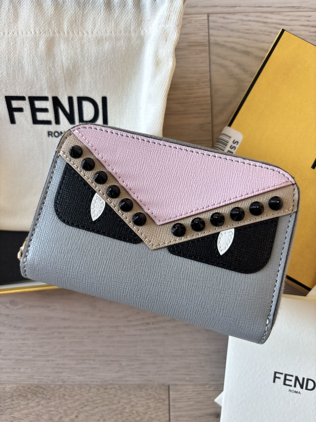 Fendi Fendi Vitello Elite Monster Eyes Studded Mini Zip Wallet Size ONE SIZE - 2 Thumbnail