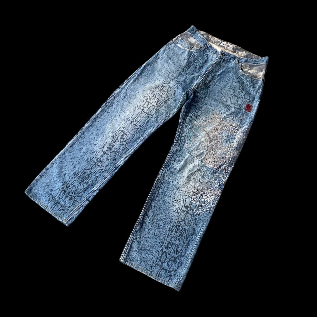 Karakuri Tamashii Rare Karakuri Tamashii Snakeskin Dragon Embroidered Distress Size US 33 - 2 Thumbnail