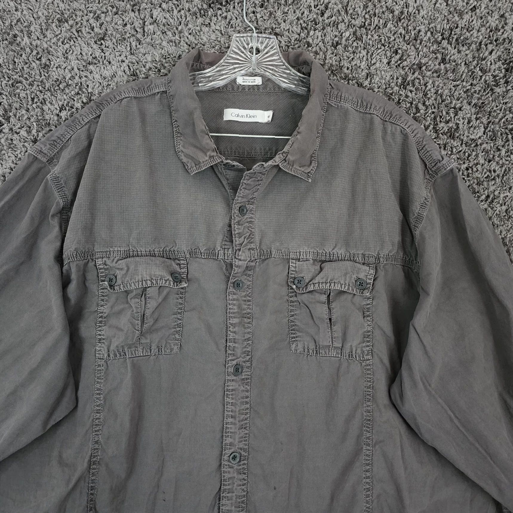 Calvin Klein Calvin Klein Mens Gray Distressed Long Sleeve Button-Up Size 4X Big & Tall Size US XXL / EU 58 / 5 - 3 Thumbnail