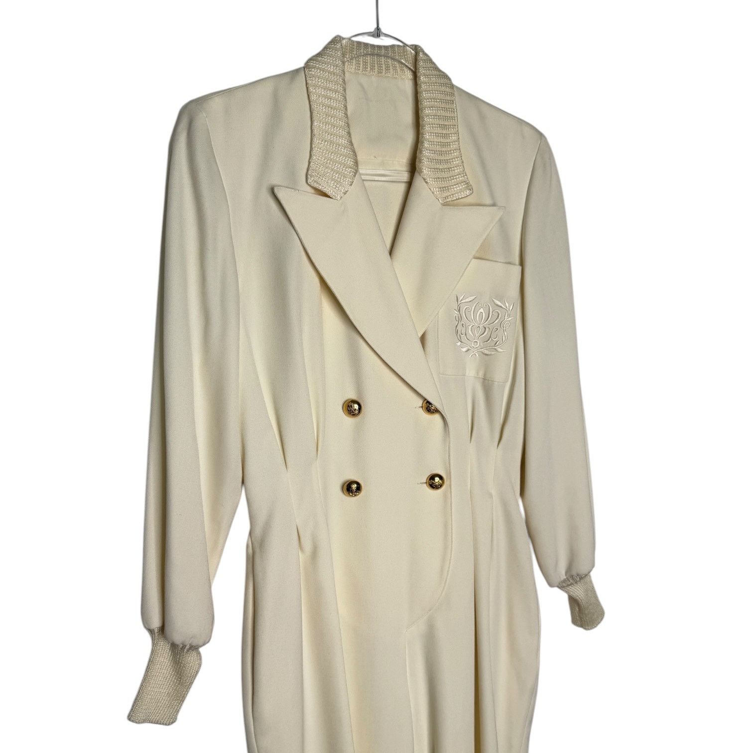 Vintage 1980s Ivory Crest Tuxedo Jumpsuit Gold Button Power Suit S Size 28" / US 6 / IT 42 - 9 Thumbnail