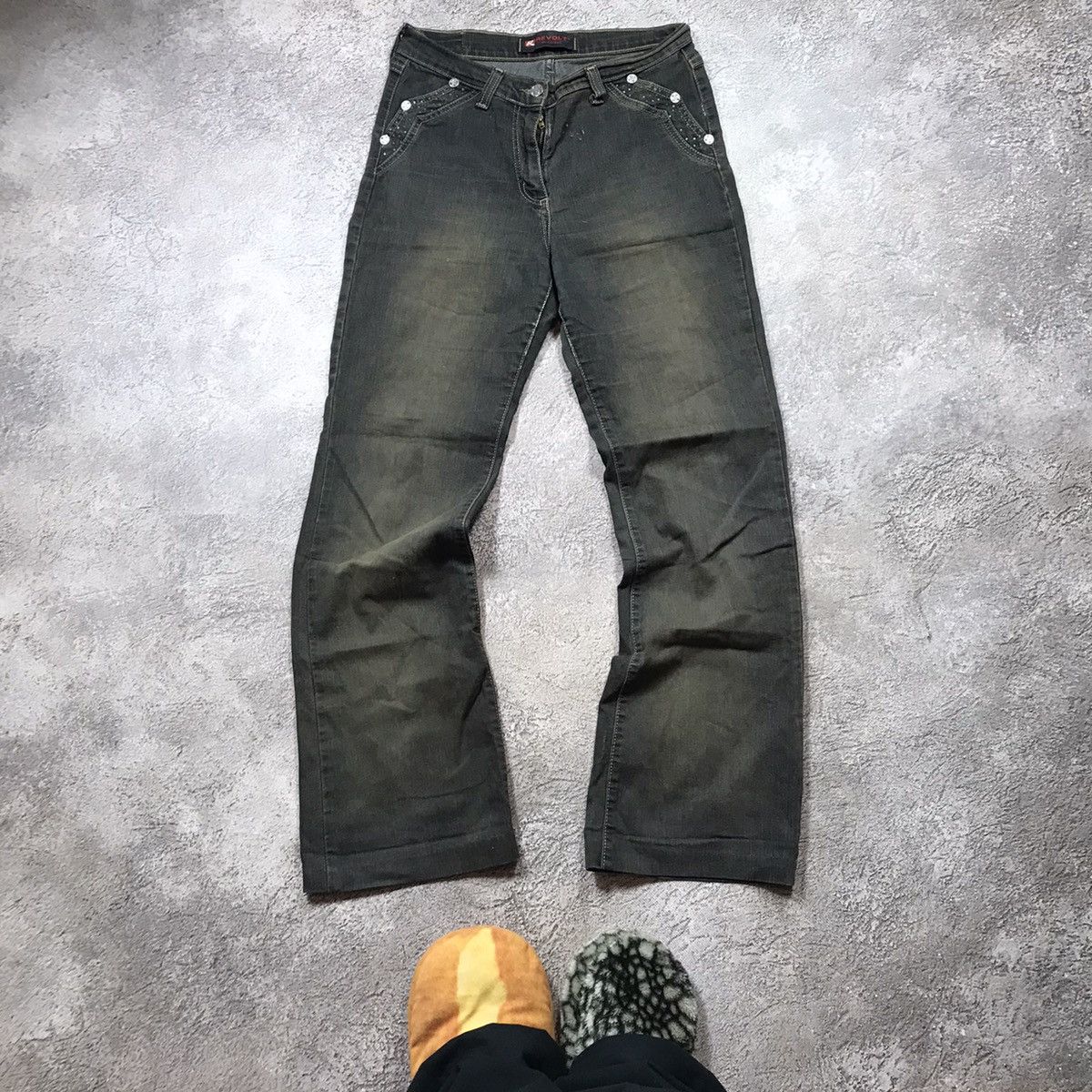 Vintage Vintage 90s Distressed Flared Jeans Low Rise Grunge Y2K 31 Size 31" - 2 Thumbnail