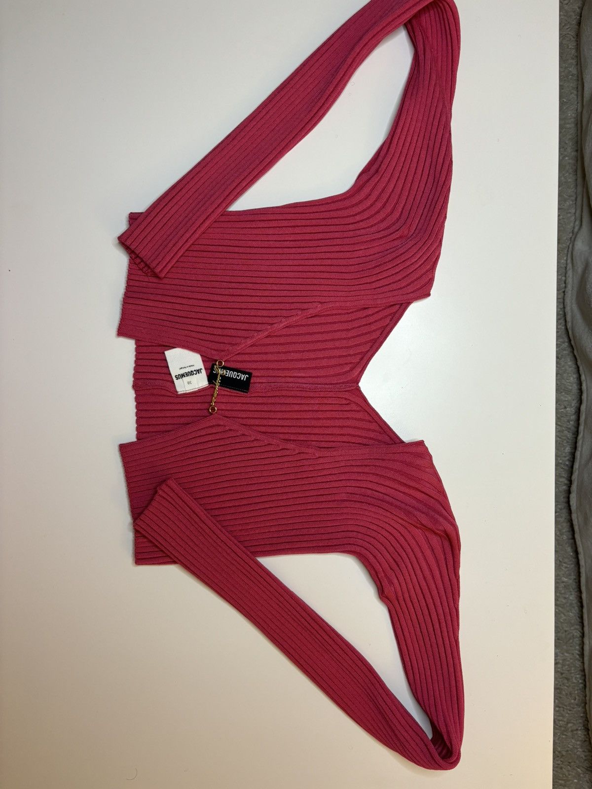 Jacquemus Neon Pink Micro Charm Logo Cardigan Size S / US 4 / IT 40 - 1 Thumbnail