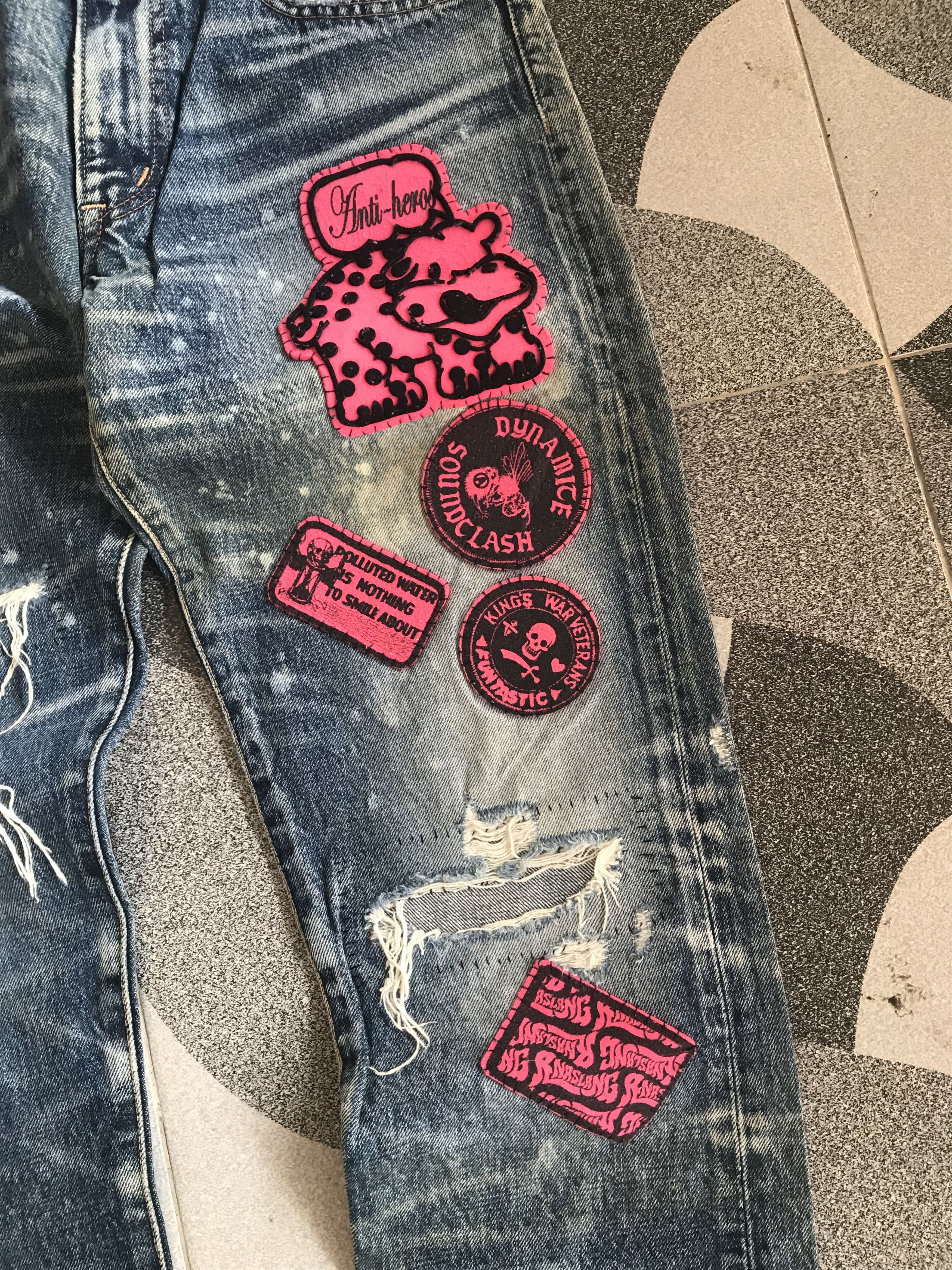 14th Addiction × Beauty Beast × Hysteric Glamour Y2K Japanese brand RNA SLANG distressed Patchwork Size US 31 - 4 Thumbnail
