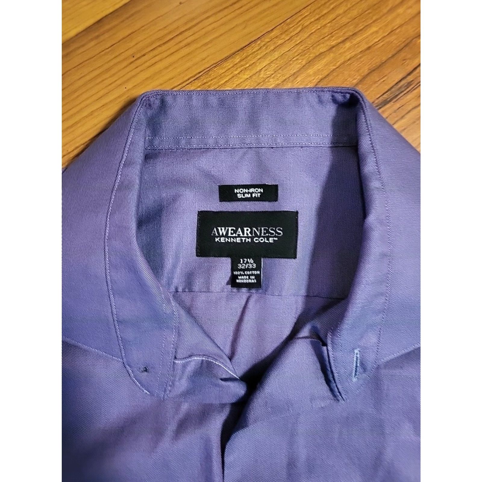 Kenneth Cole VINTAGE Awearness Kenneth Cole Purple Button-Up LS Shirt 17.5" 32/33 Non-Iron Slimfit Mens Shirt Size US XXL / EU 58 / 5 - 2 Thumbnail