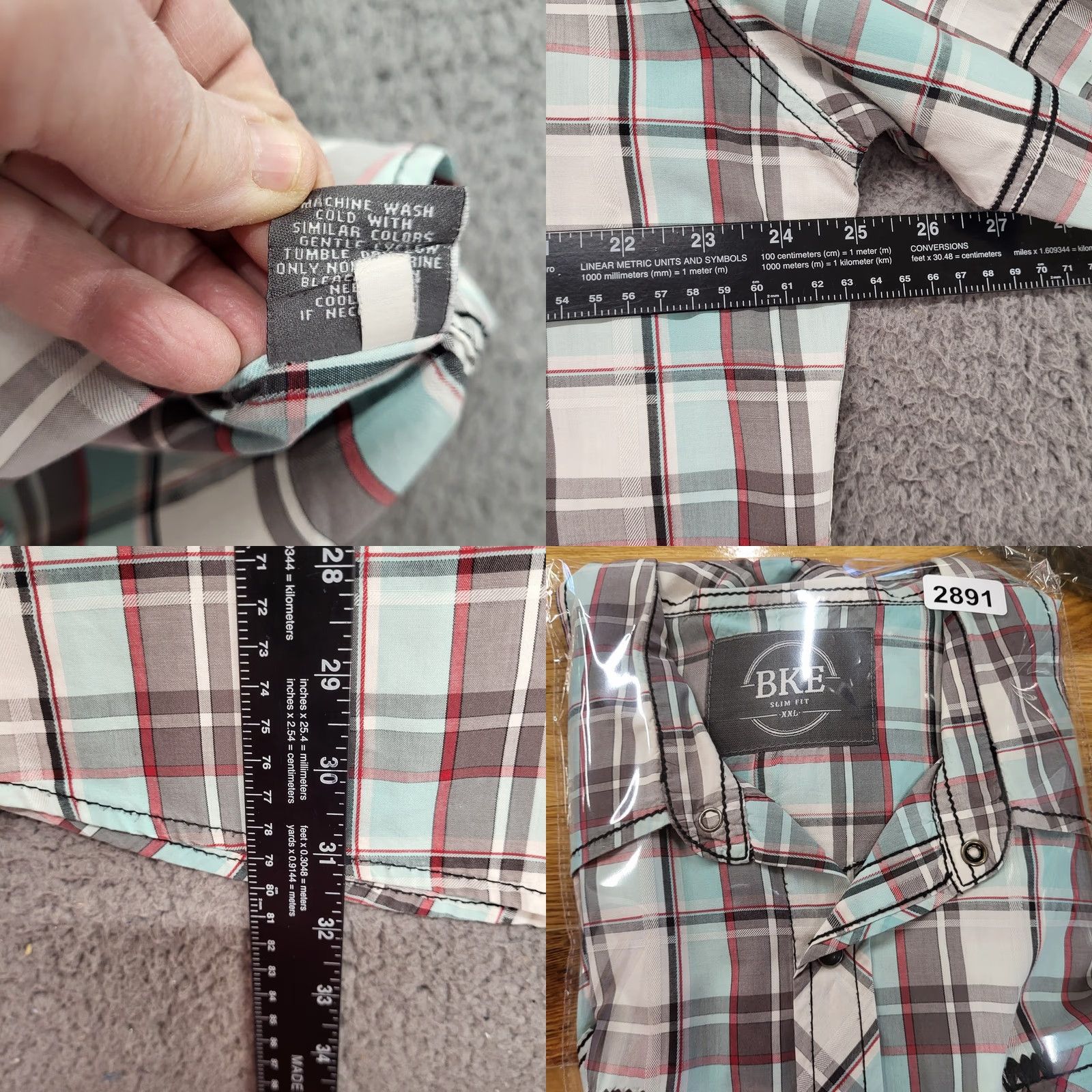 Vintage VINTAGE Havelock Shirt Men’s 2XL Short Sleeve Black Snap Plaid Gray Red Blue Buckle Size US XXL / EU 58 / 5 - 8 Thumbnail
