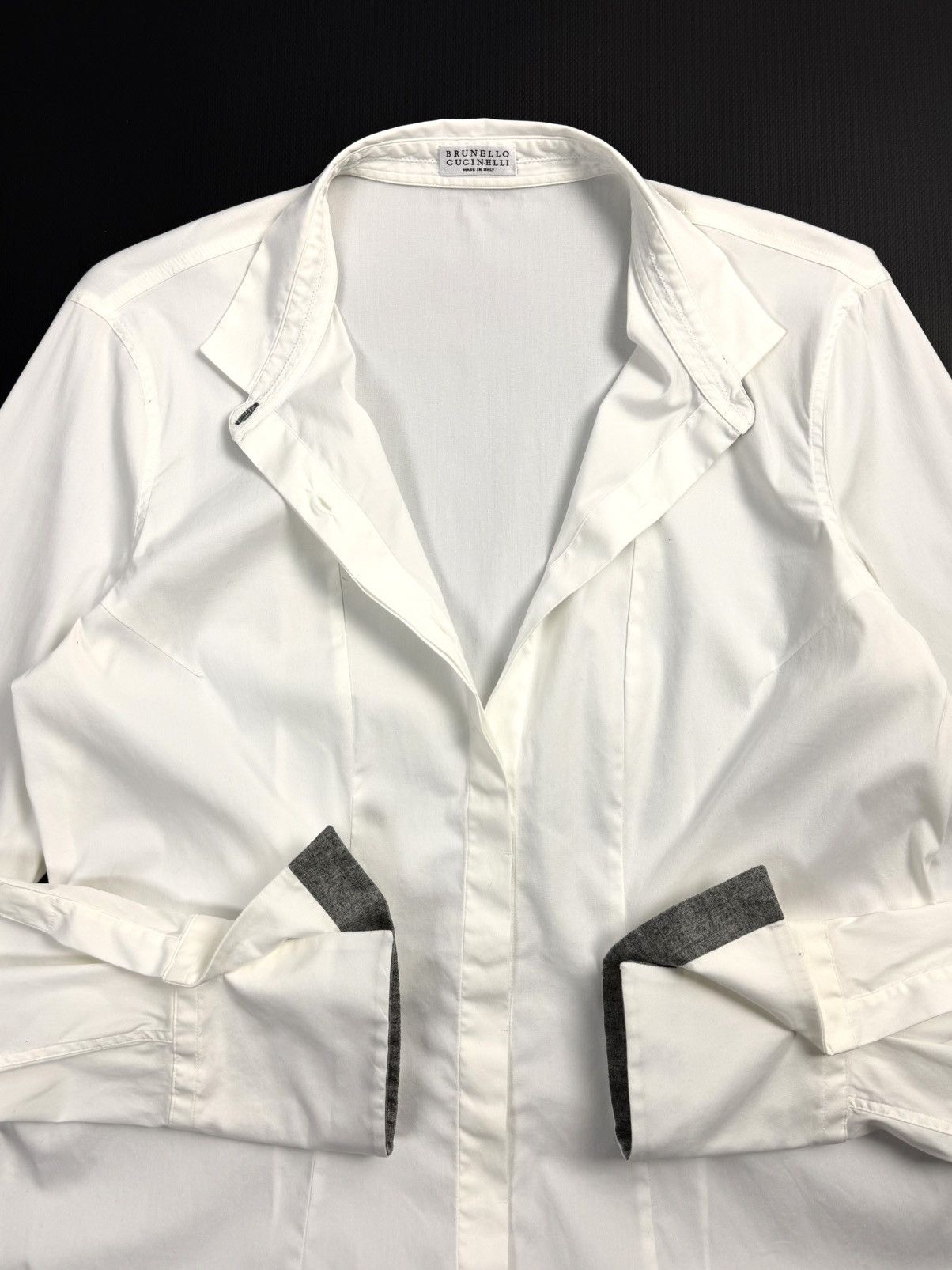 Brunello Cucinelli Brunello Cucinelli Womens White Cotton Blend Shirt Silk Trim Size XL / US 12-14 / IT 48-50 - 10 Thumbnail