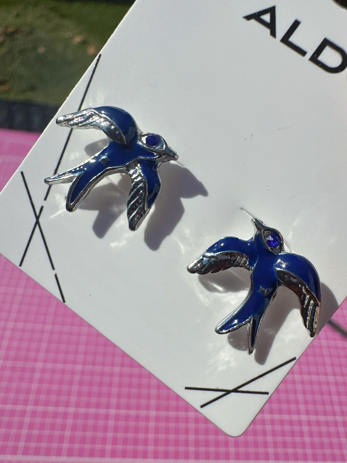 Designer Aldo spring swallow Blue Silver Enamel Bird Earrings studs Size ONE SIZE - 1 Thumbnail